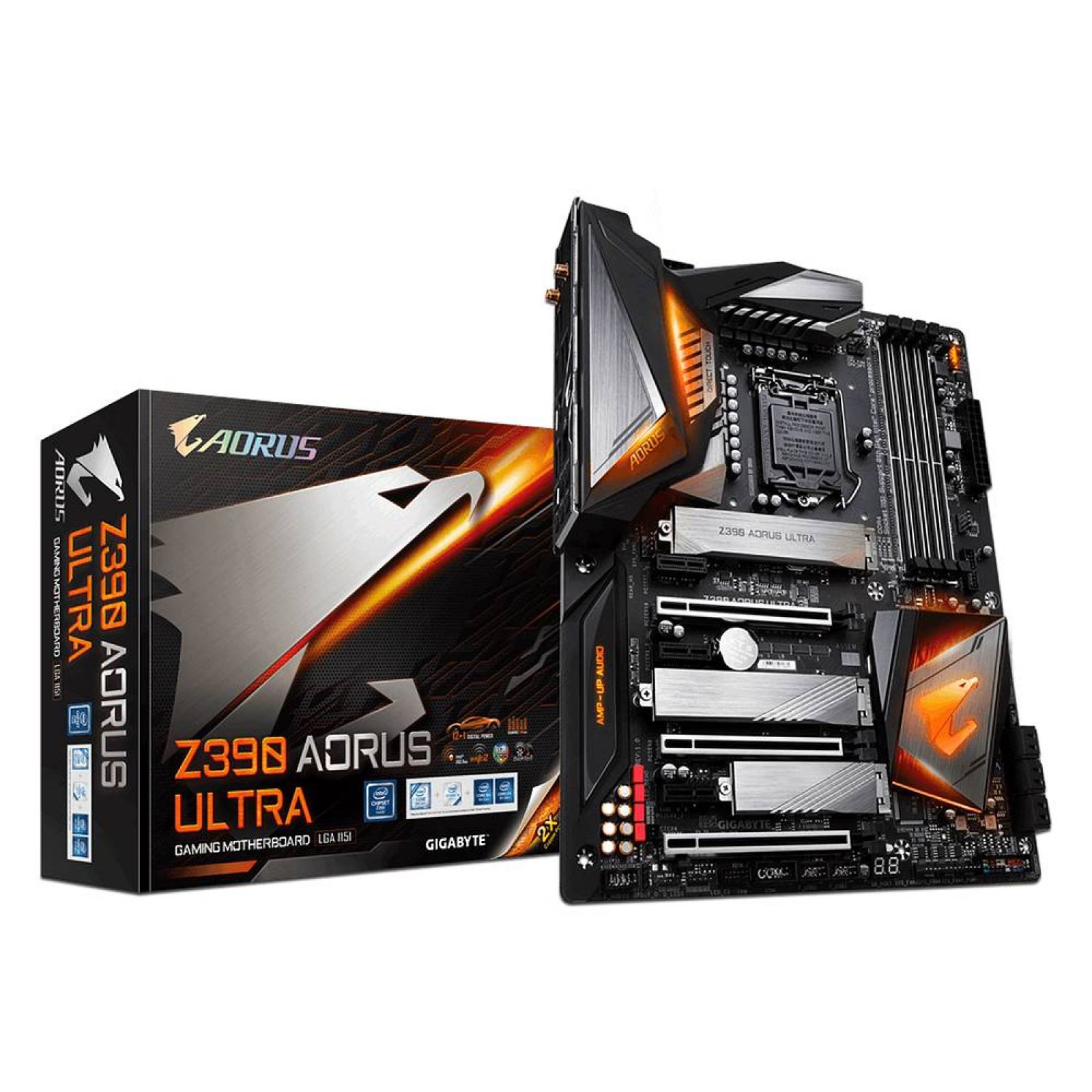 T. Madre Gigabyte Z390 Aorus Ultra ChipSet Intel Z390 Soporta Core i9 /i7/i5/i3 de 9na y 8va gen Socket 1151 Memoria: DDR4 MHz 64GB Max Integrado Audio HD Red USB 3.1 y SATA 3.0 ATX