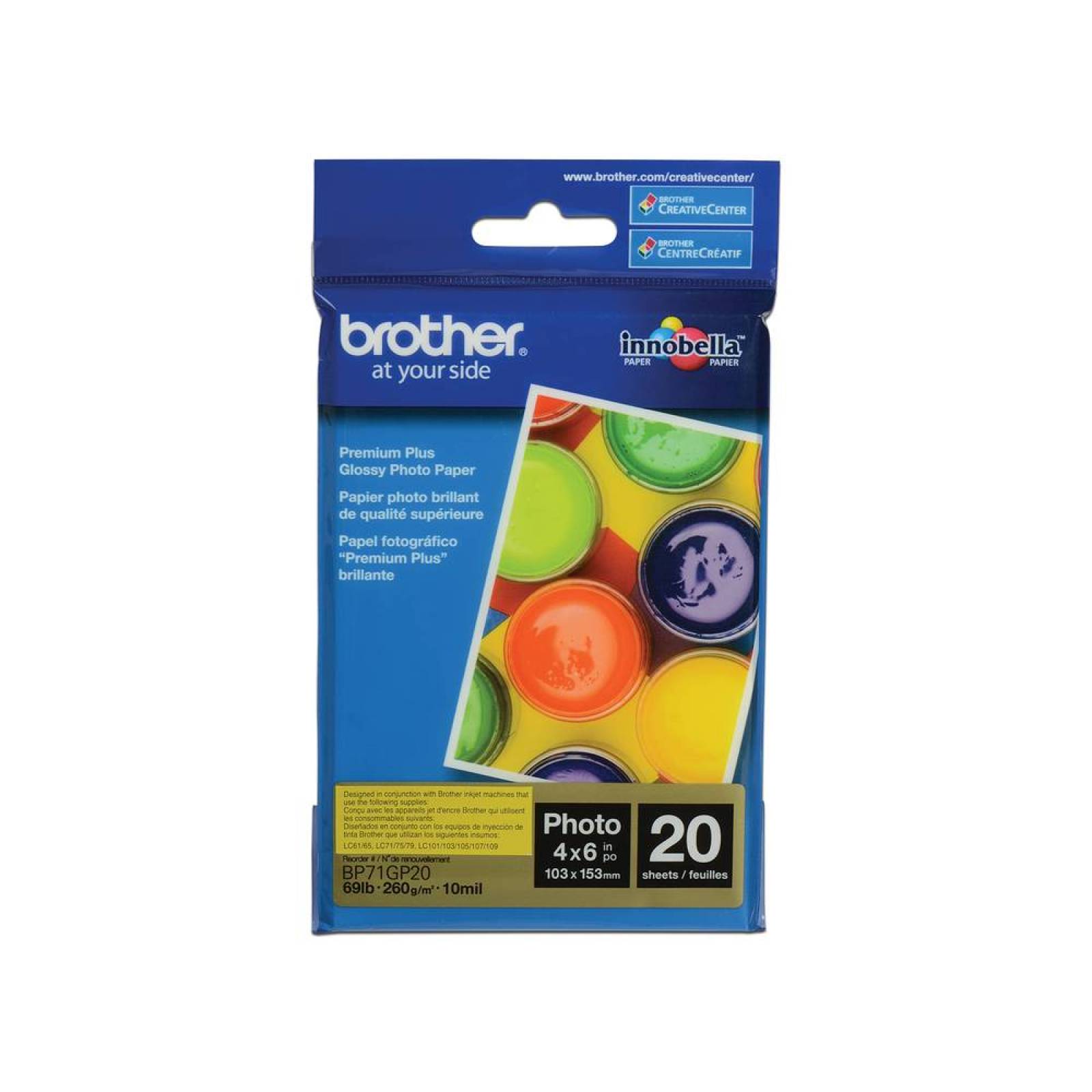 20 hojas de papel fotográfico Brother, Modelo: BP71GP20