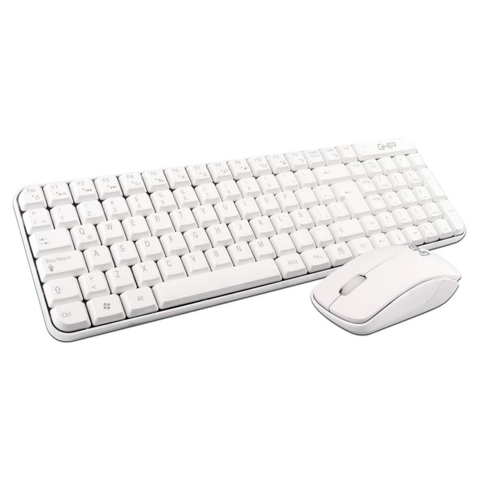 Teclado y Mouse Ghia inalámbrico, USB, Color Blanco.