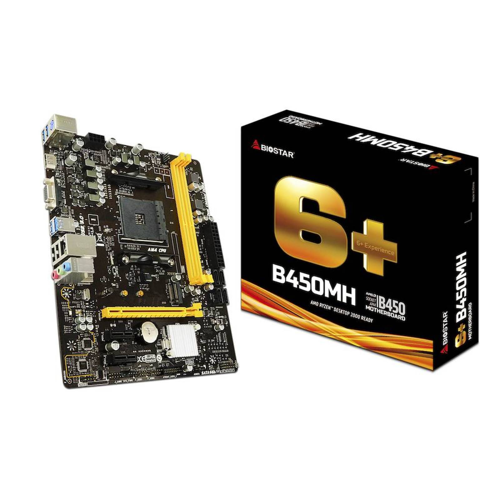 Tarjeta Madre Biostar B450MH: Chipset AMD B450, soporta: