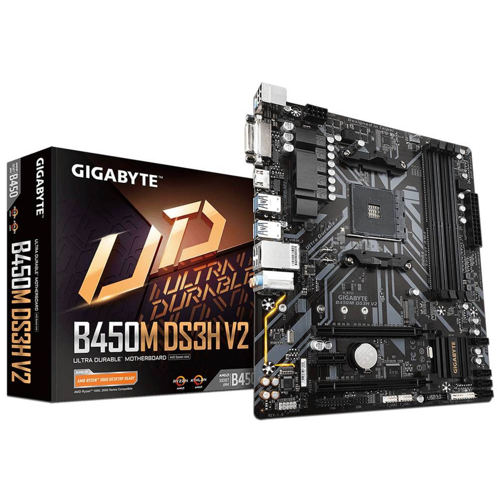 T. Madre GIGABYTE B450M DS3H V2, Chipset AMD B450,Soporta: