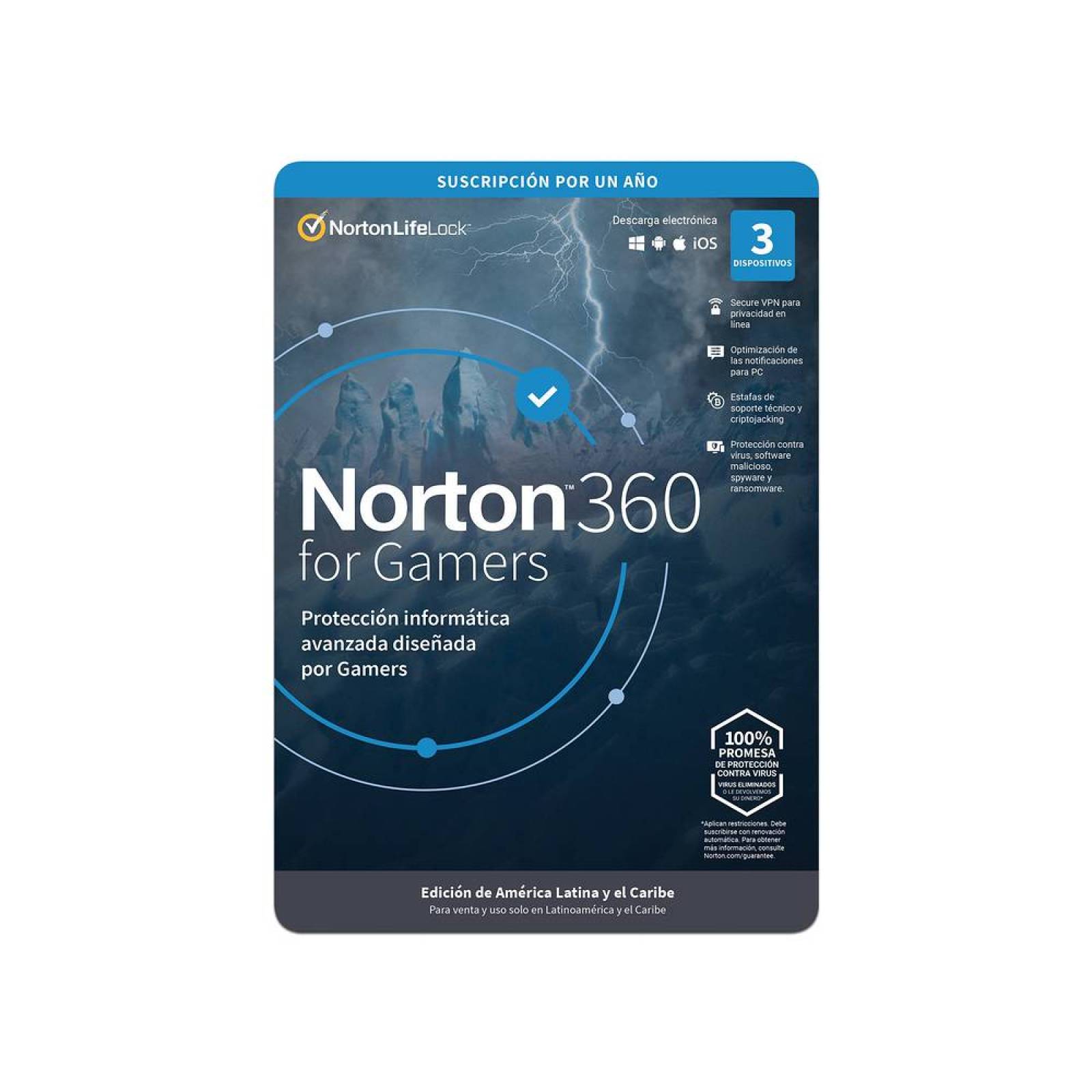 Norton 360 For Gamers, 3 Dispositivos, 1 año.