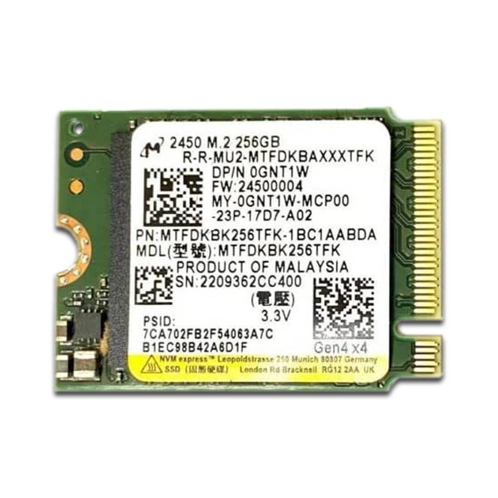 Unidad de estado sólido Micron MTFDKBK256TFK de 256GB, M.2