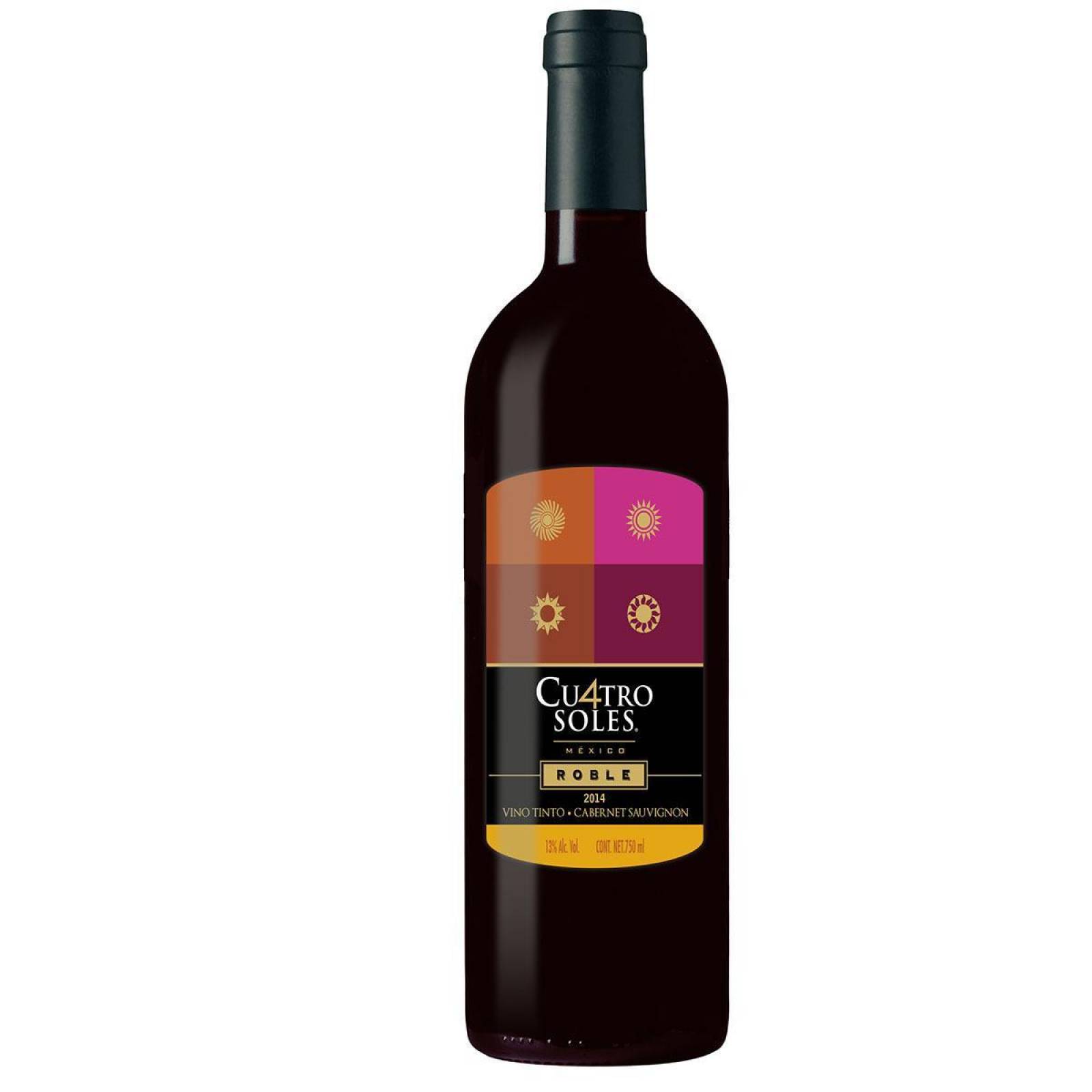 Pack de 4 Vino Tinto Cuatro Soles Roble 750 ml 