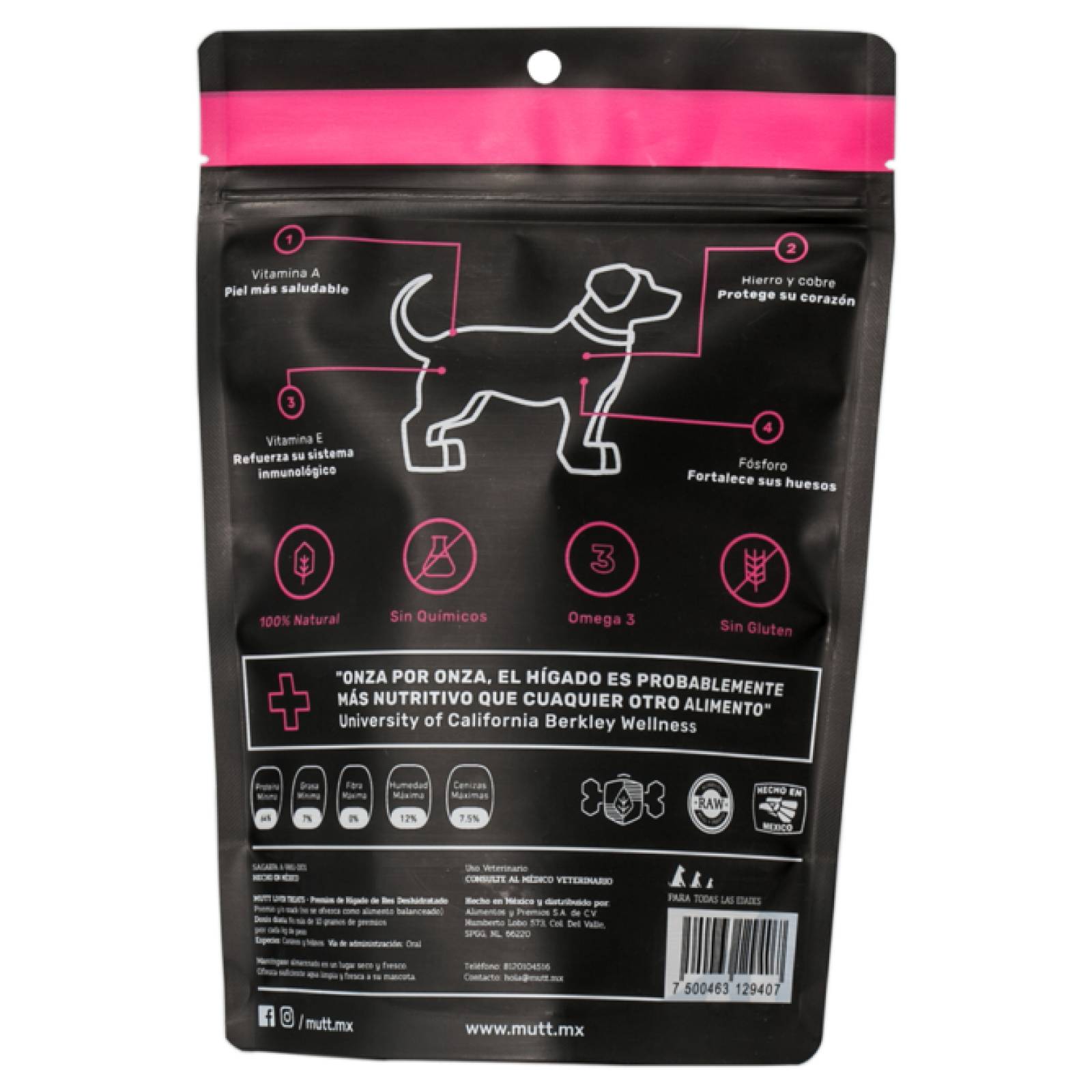 Premios para Perro de Hígado de Res Mutt Snack Deshidratados 