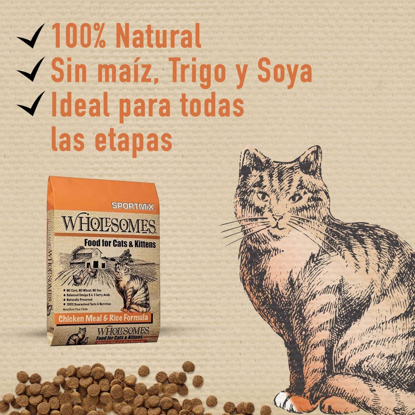 Alimento para Gatos Sportmix Wholesomes Pollo y Arroz 6.8 Kg 