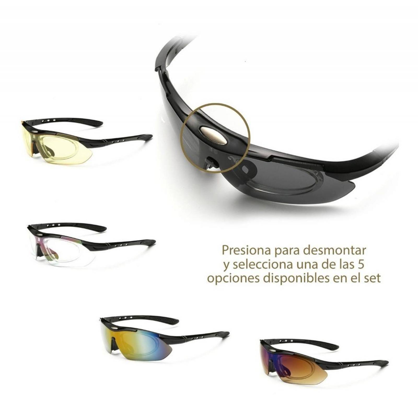 Lentes de Sol Hypson deportivos para ciclismo con 5 lentes intercambiables Negro