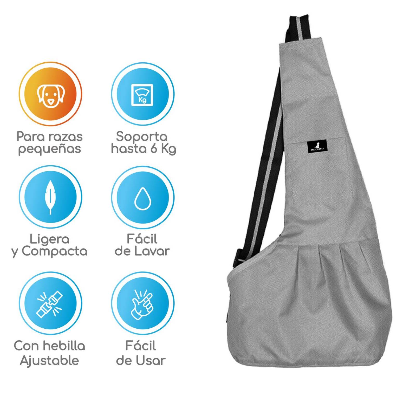 Cangurera Mascretta Perro Mochila Transportadora Raza Chica Gris