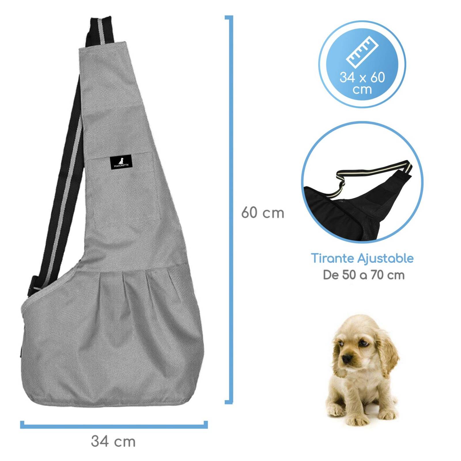 Cangurera Mascretta Perro Mochila Transportadora Raza Chica Gris