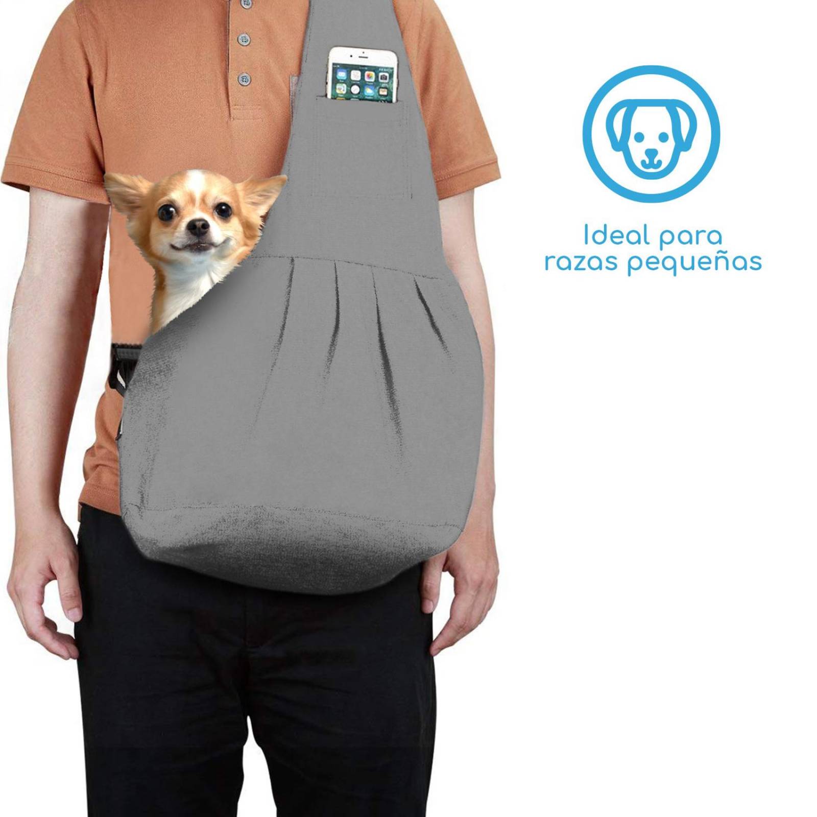 Cangurera Mascretta Perro Mochila Transportadora Raza Chica Gris