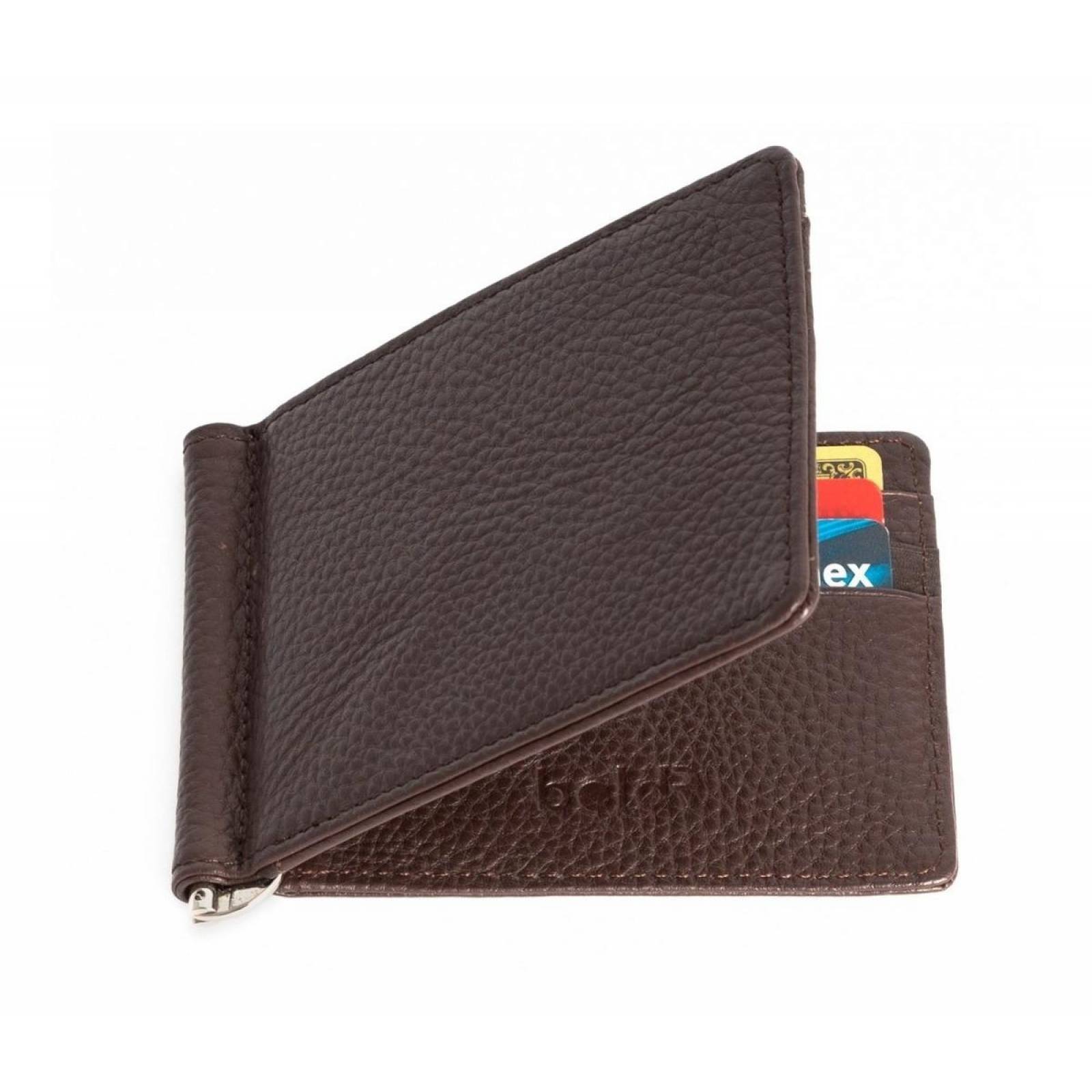Cartera BoldR Billetera de Piel Con Clip de Dinero para Hombre unitalla Café