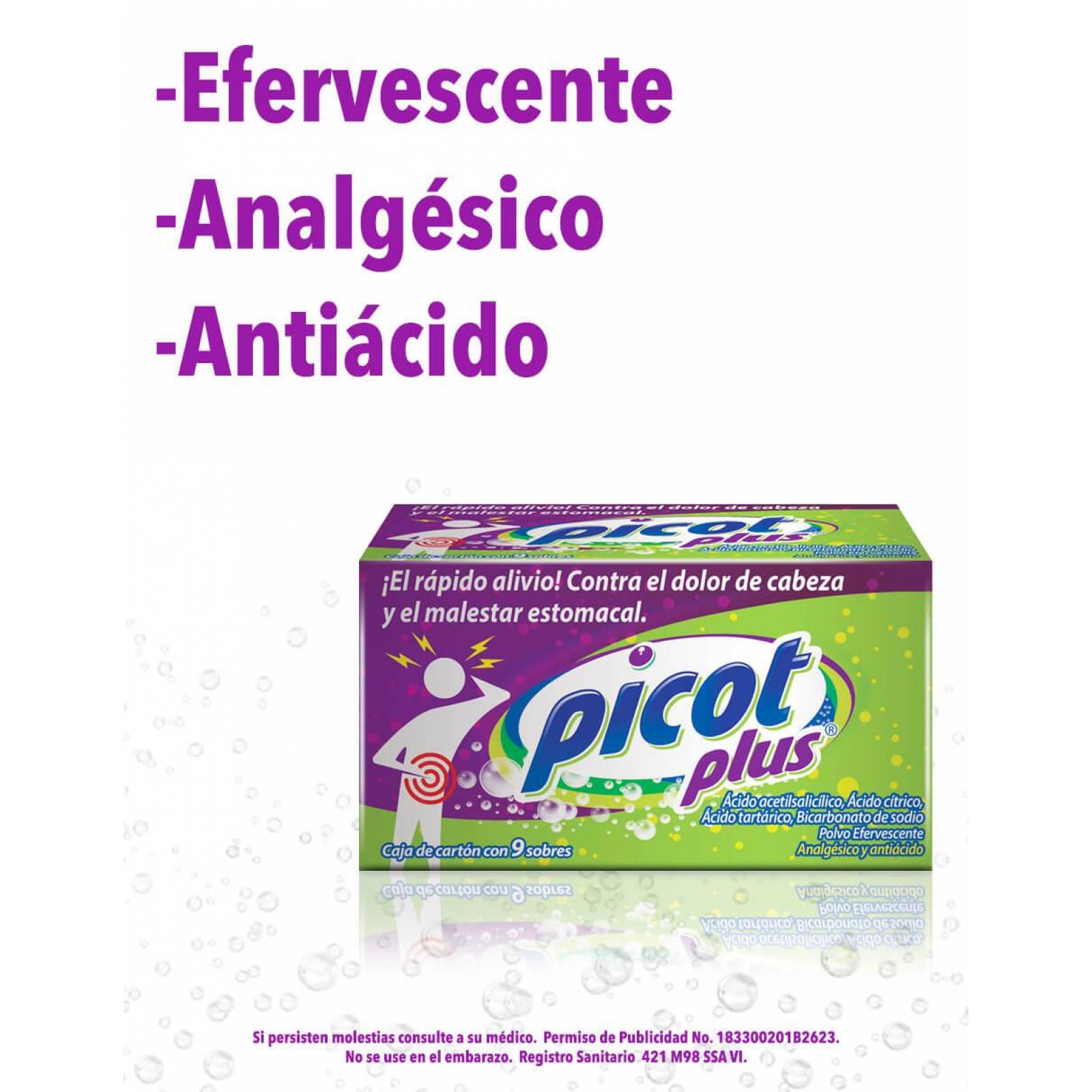 Picot Plus polvo efervescente, caja 9 sobres
