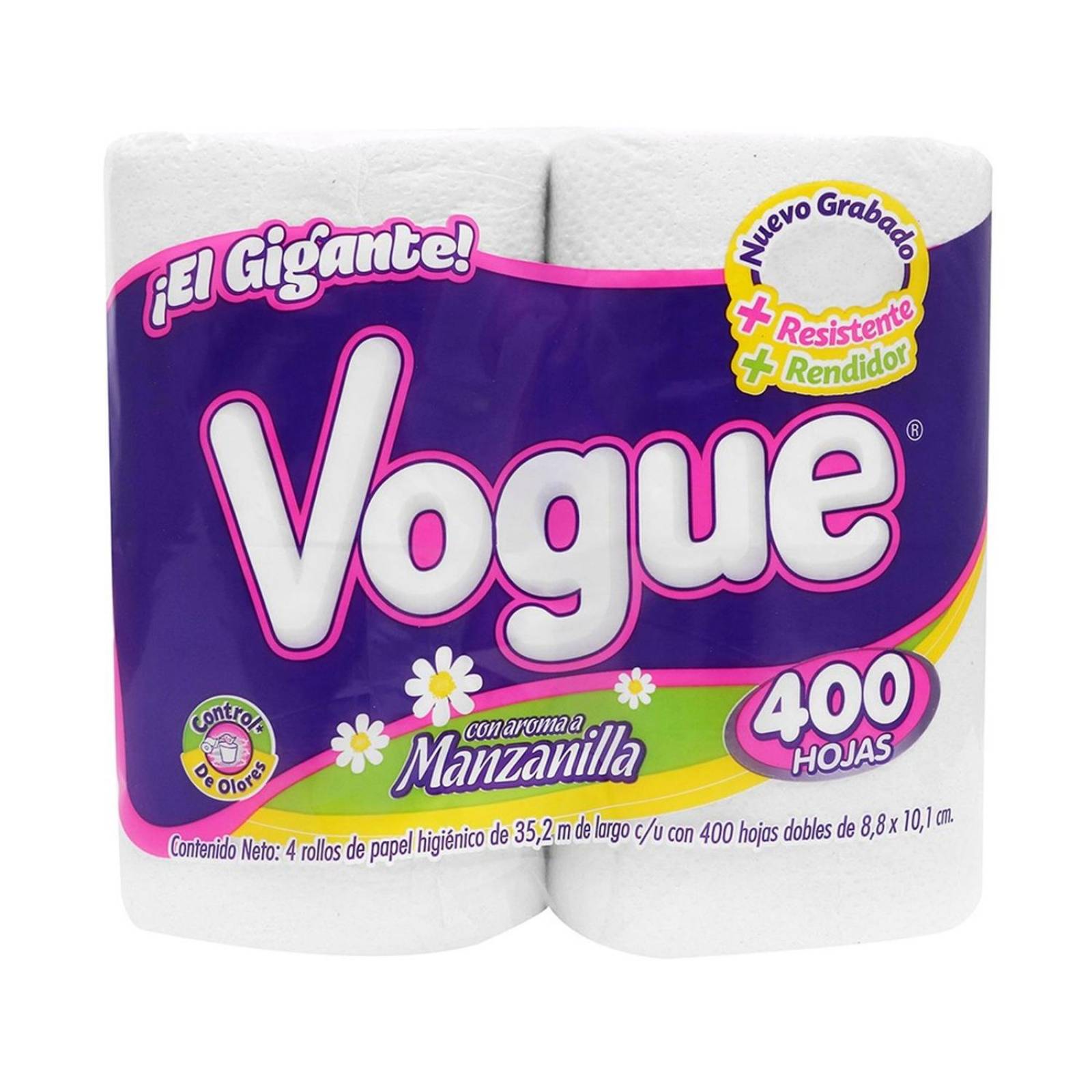 Pack de 12 Papel Hig gigante 400 hojas Vogue de 4 rollos 