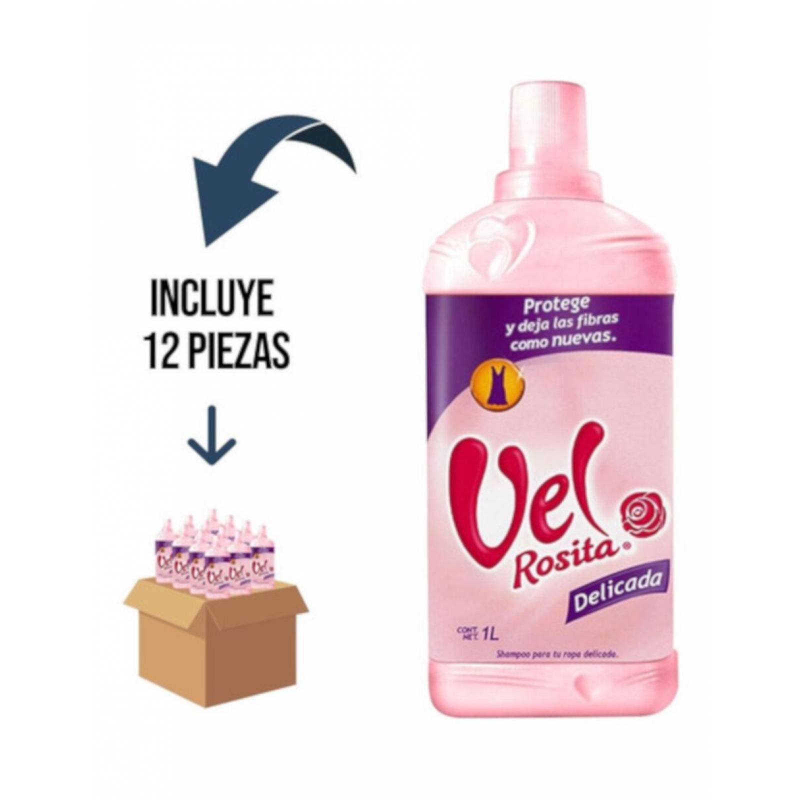 Pack de 12 Detergente Líquido para Ropa Vel Rosita de 1 L 