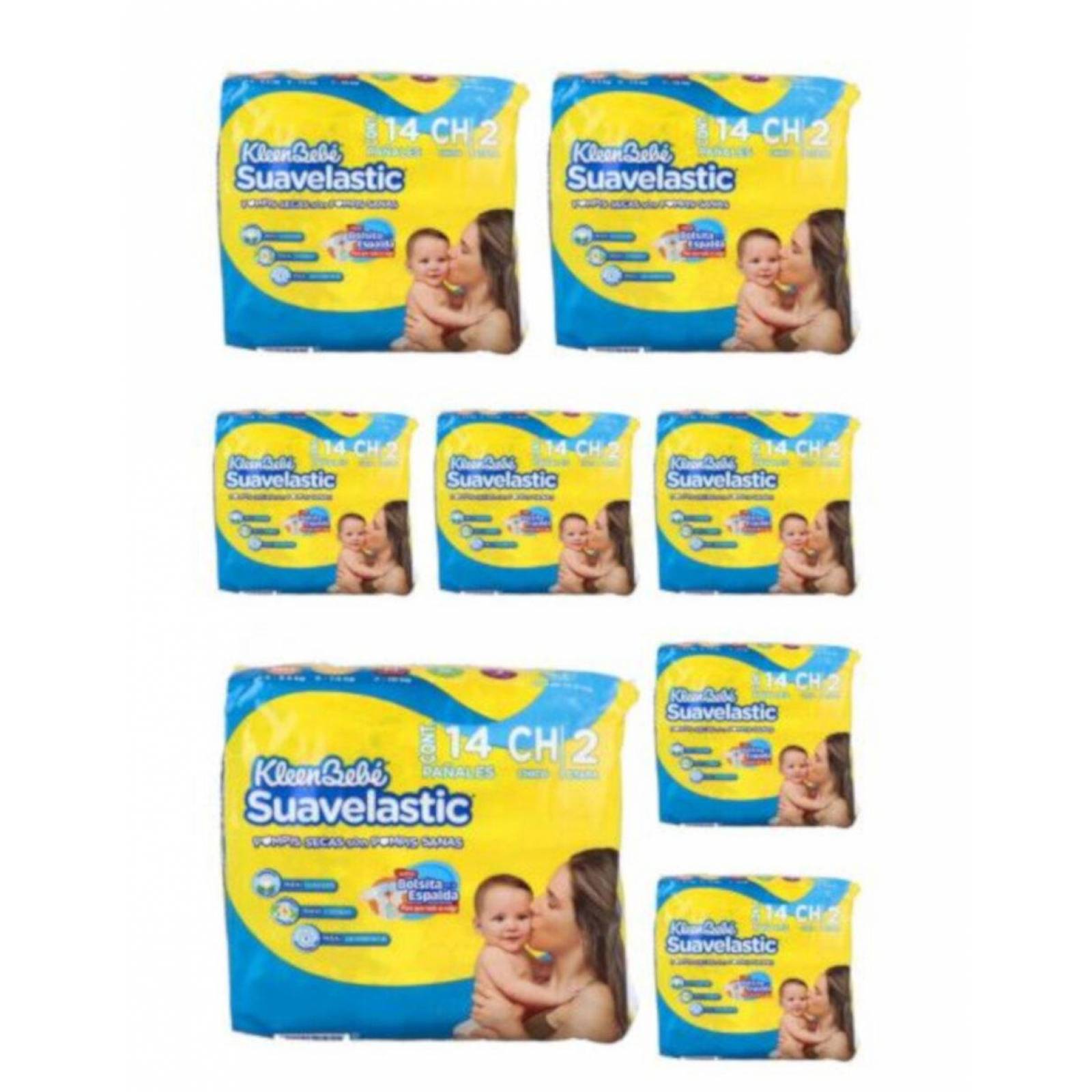 Pack de 8 Pañal Suavelastic Max Chico de 14 piezas 