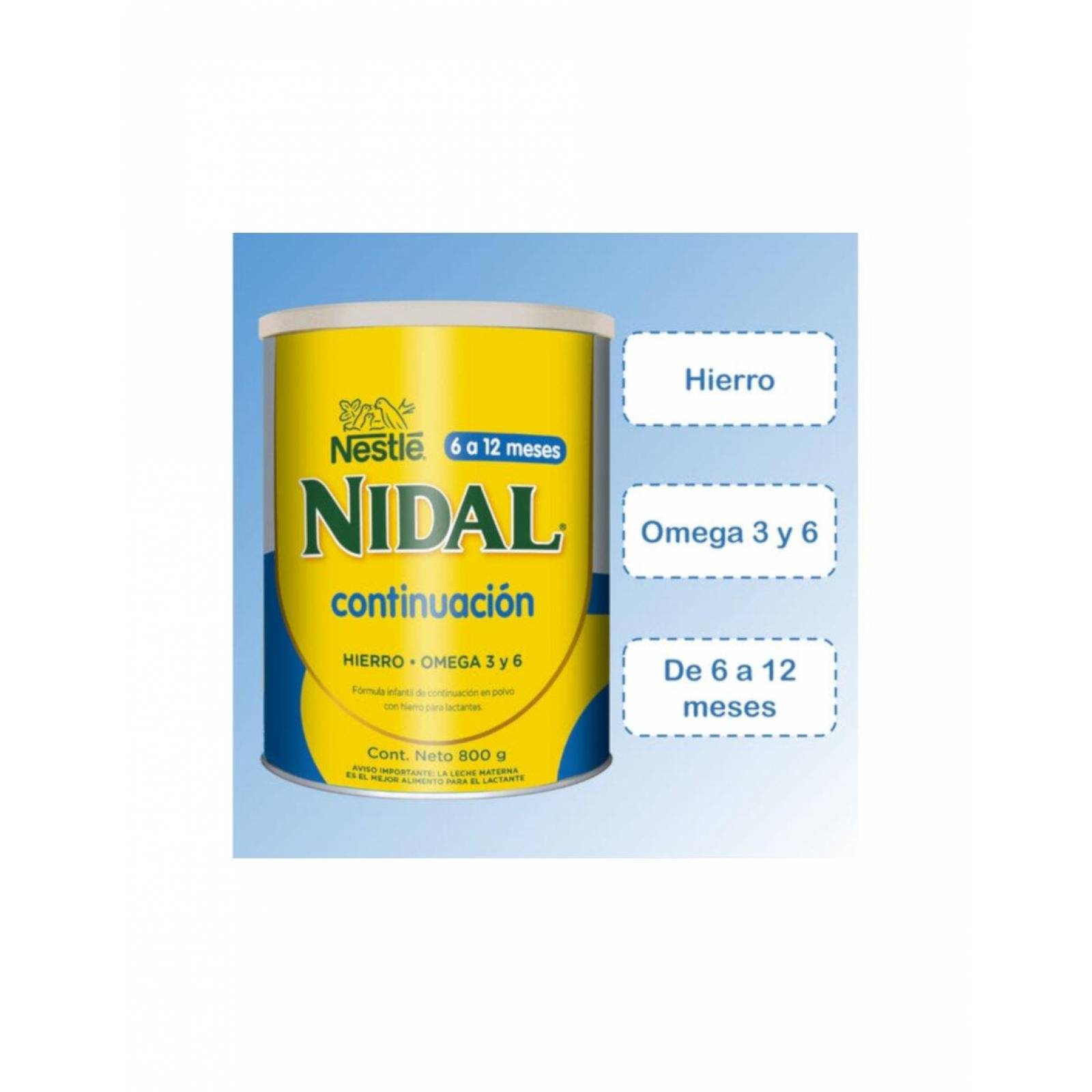 Pack de 12 Fórmula Infantil en Polvo Nidal 2 de 800 gr