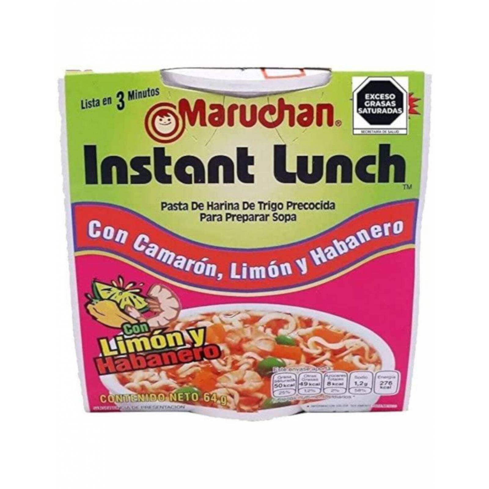 Pack de 12 Sopa Inst Maruchan Camarón,Limón y Habanero 64 Gr 