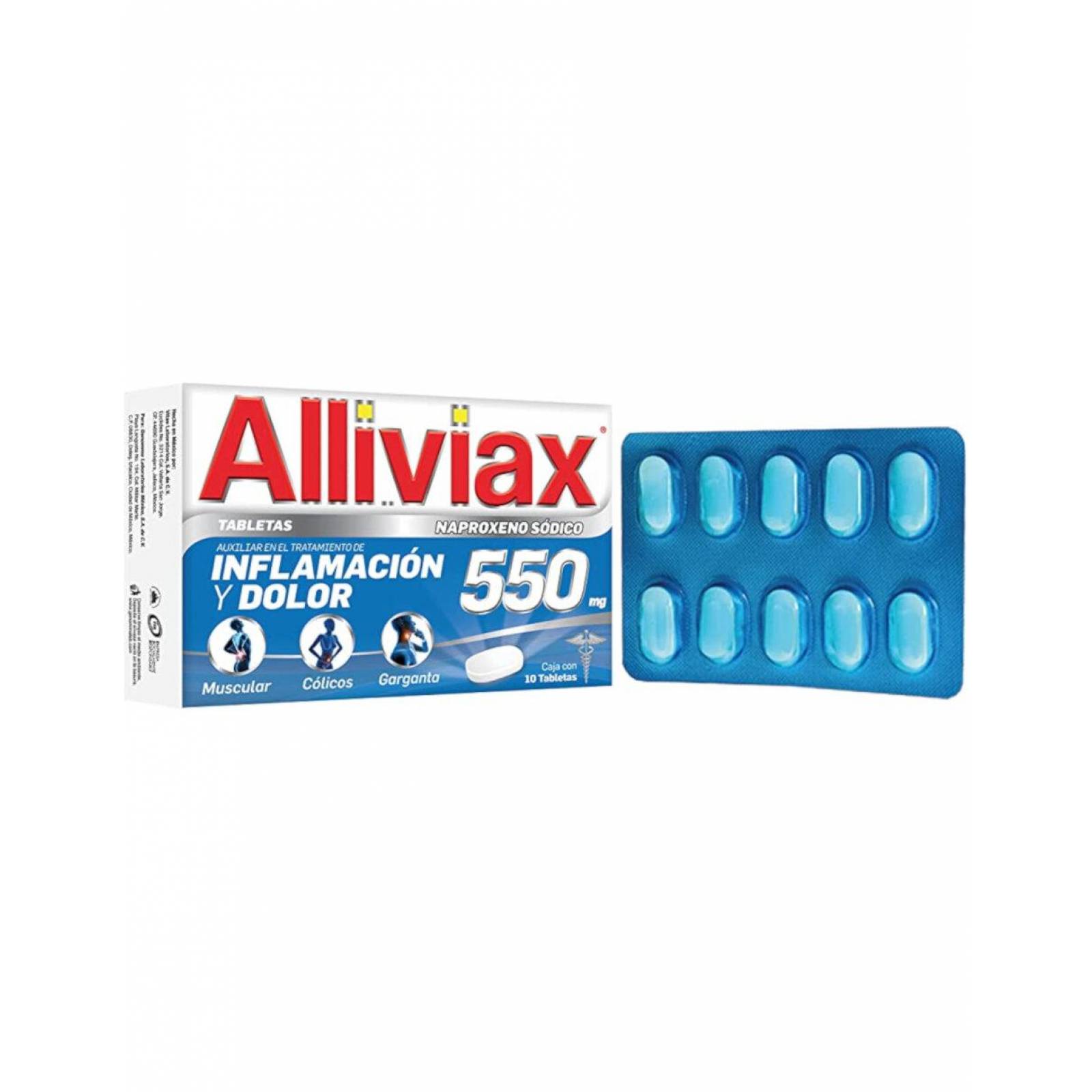 Pack de 10 Tabletas Alliviax caja con 10 piezas 