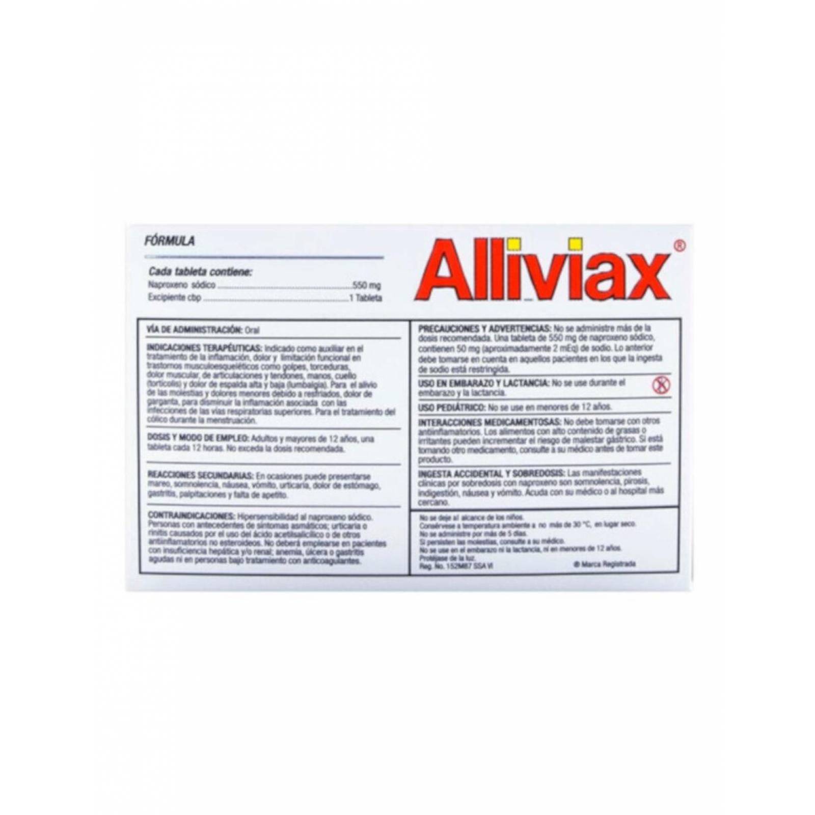 Pack de 10 Tabletas Alliviax caja con 10 piezas 
