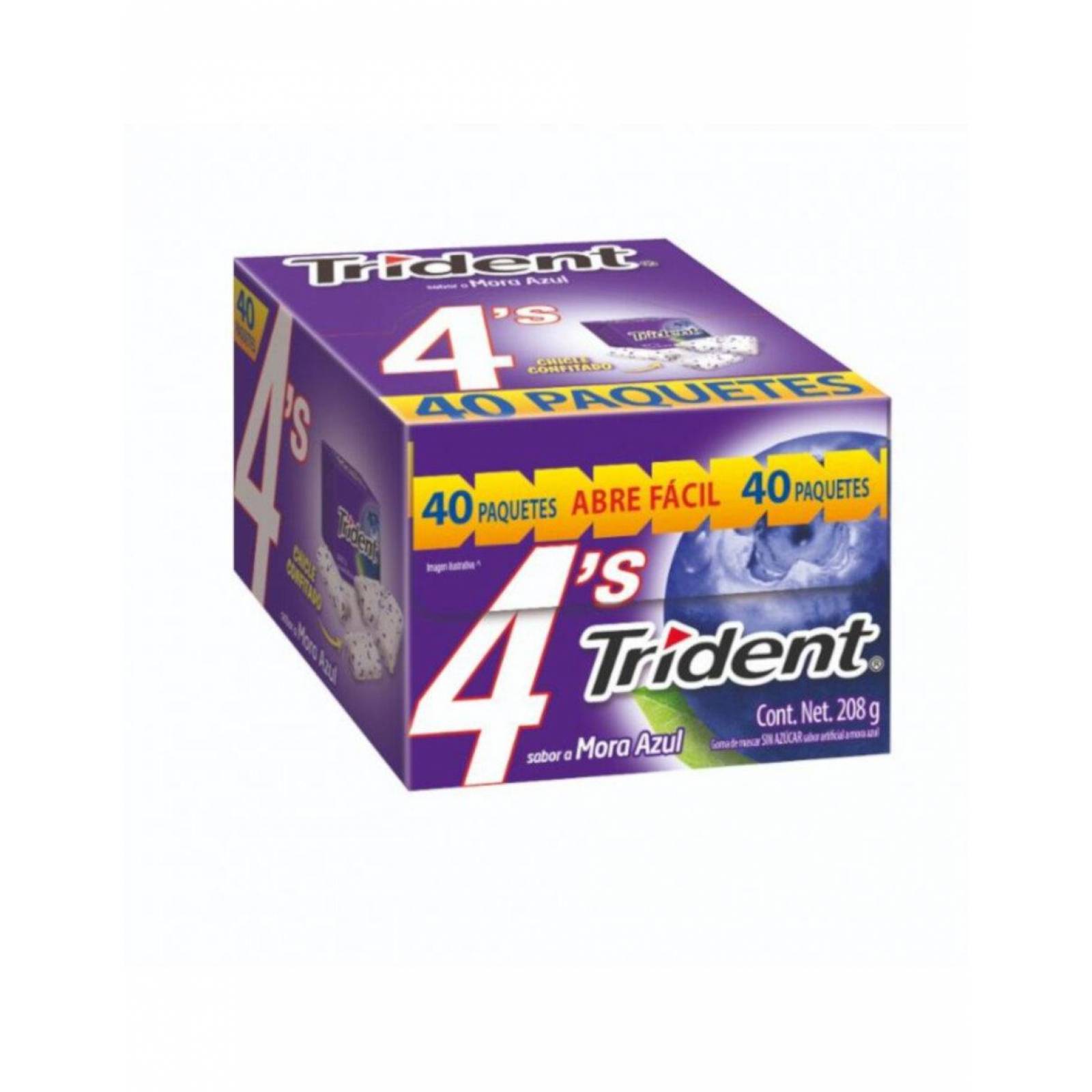 Pack de 40 Chicle Trident White 4's Mora Azul de 40 piezas 