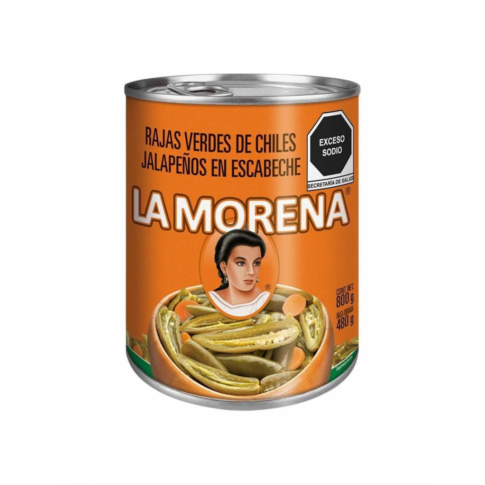 Pack de 12 Chiles La Morena Jalapeños Rajas Verdes de 800g