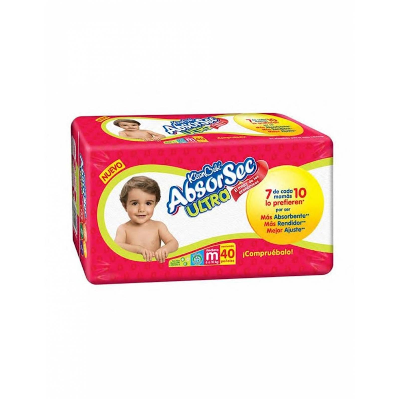 Pack de 4 Pañal Kleen Bebé Absorsec Nuevo Md de 40pzs 