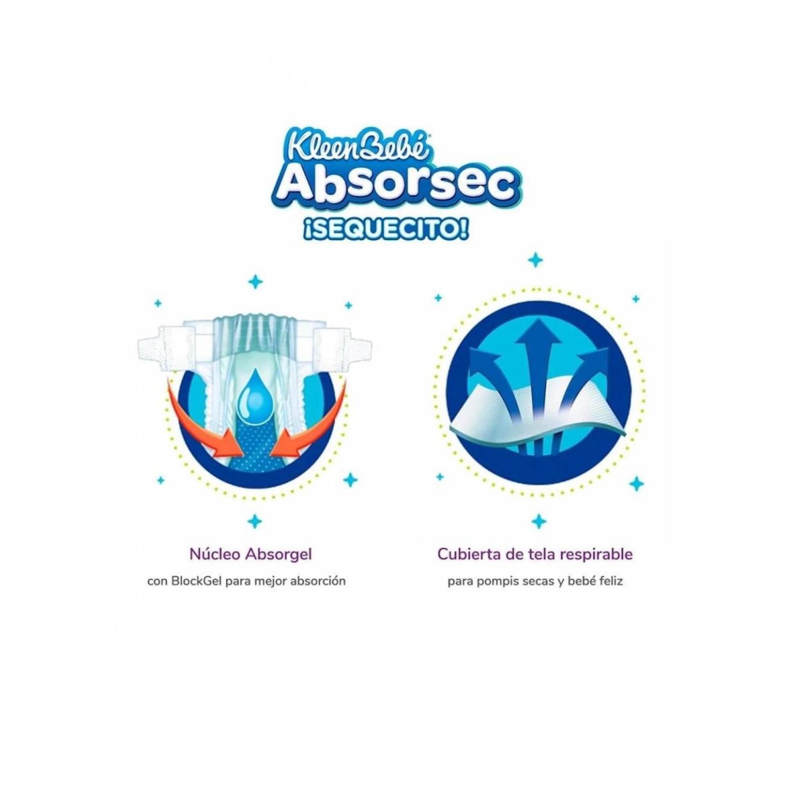 Pack de 4 Pañal Kleen Bebé Absorsec Nuevo Md de 40pzs 