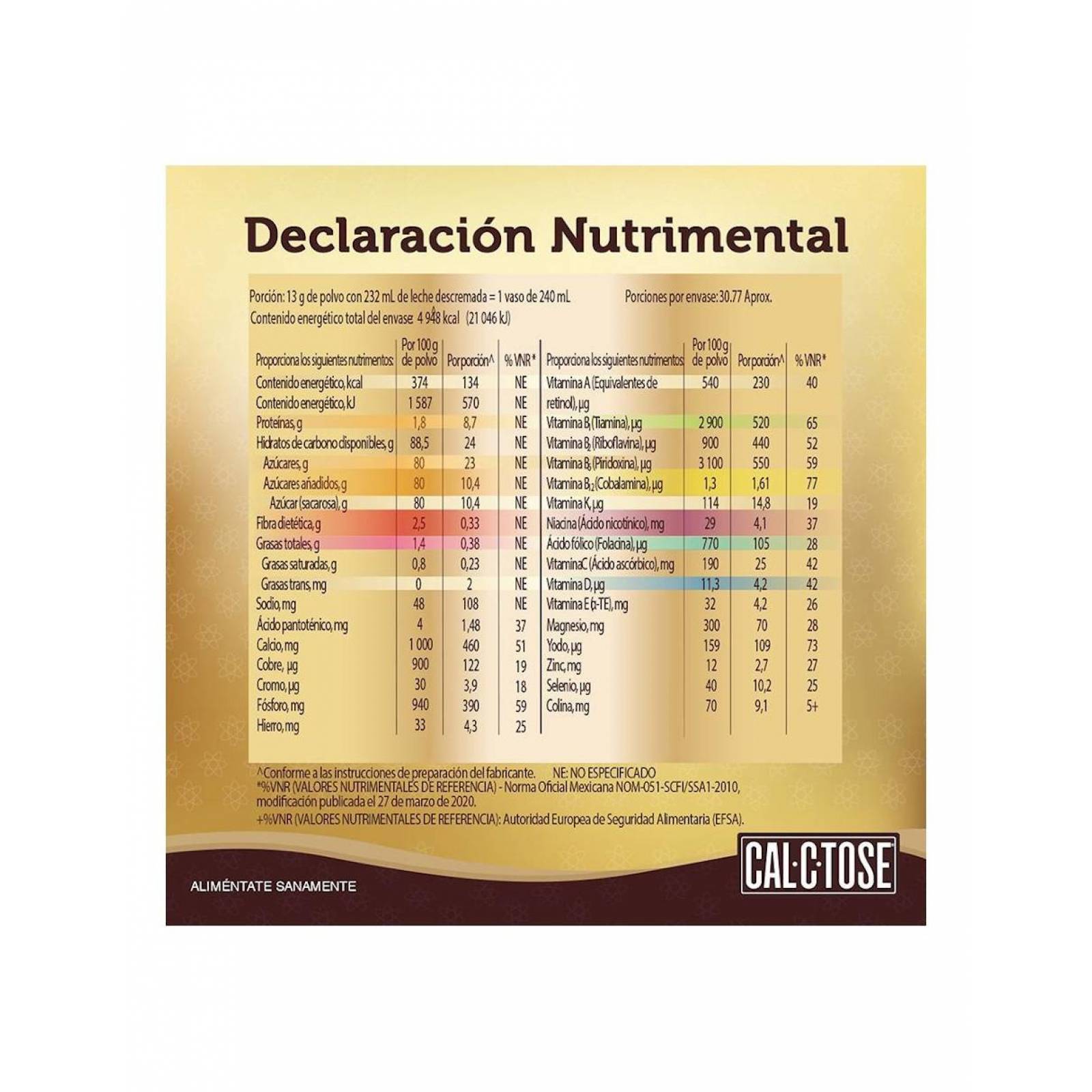 Pack de 24 Chocolate en polvo Cal C Tose de 400g