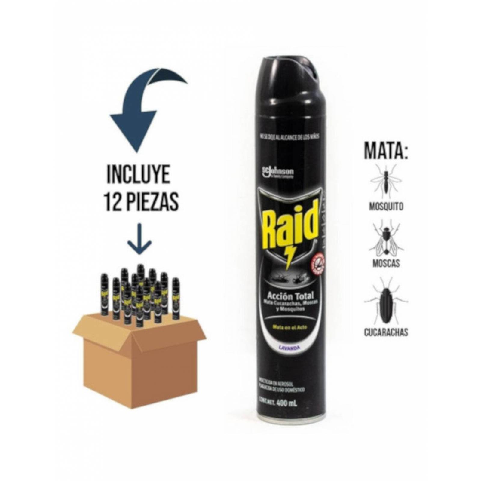Pack de 12 Insecticida Raid Acción Total de 400 ml 