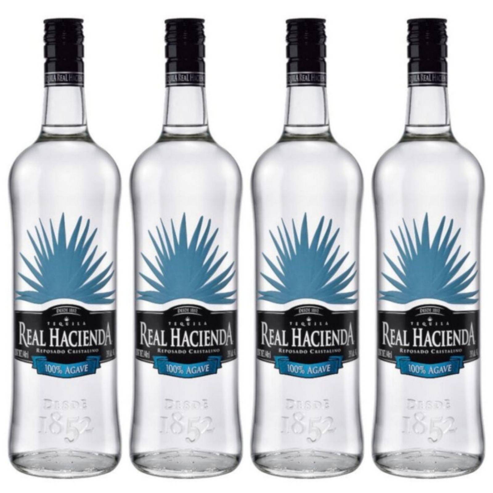 Pack de 4 Tequila Real Hacienda Reposado Cristalino 940 ml 