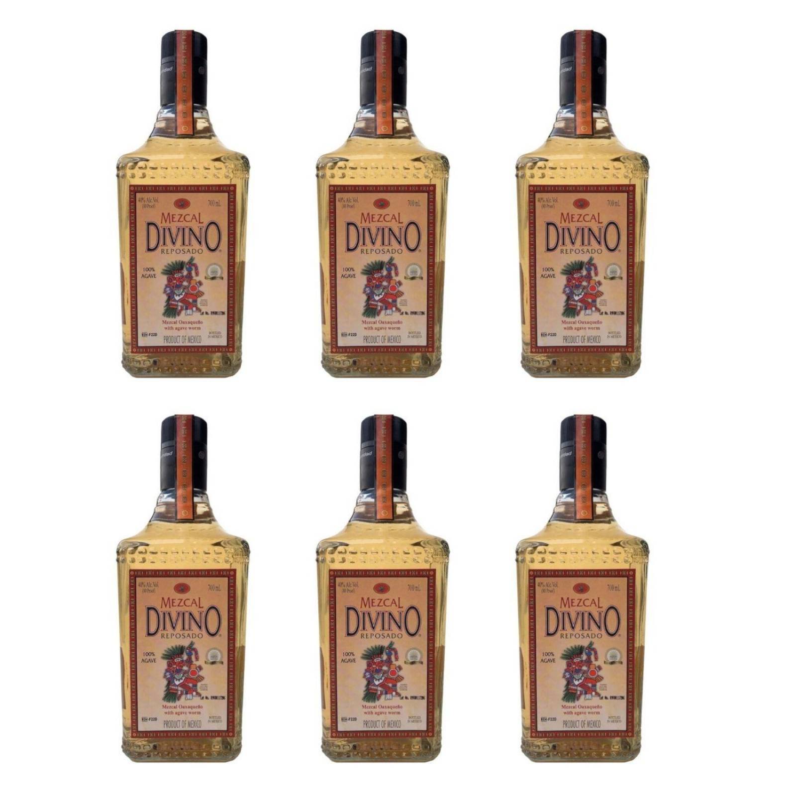 Pack de 6 Mezcal Divino Reposado C/Gusano 700 ml