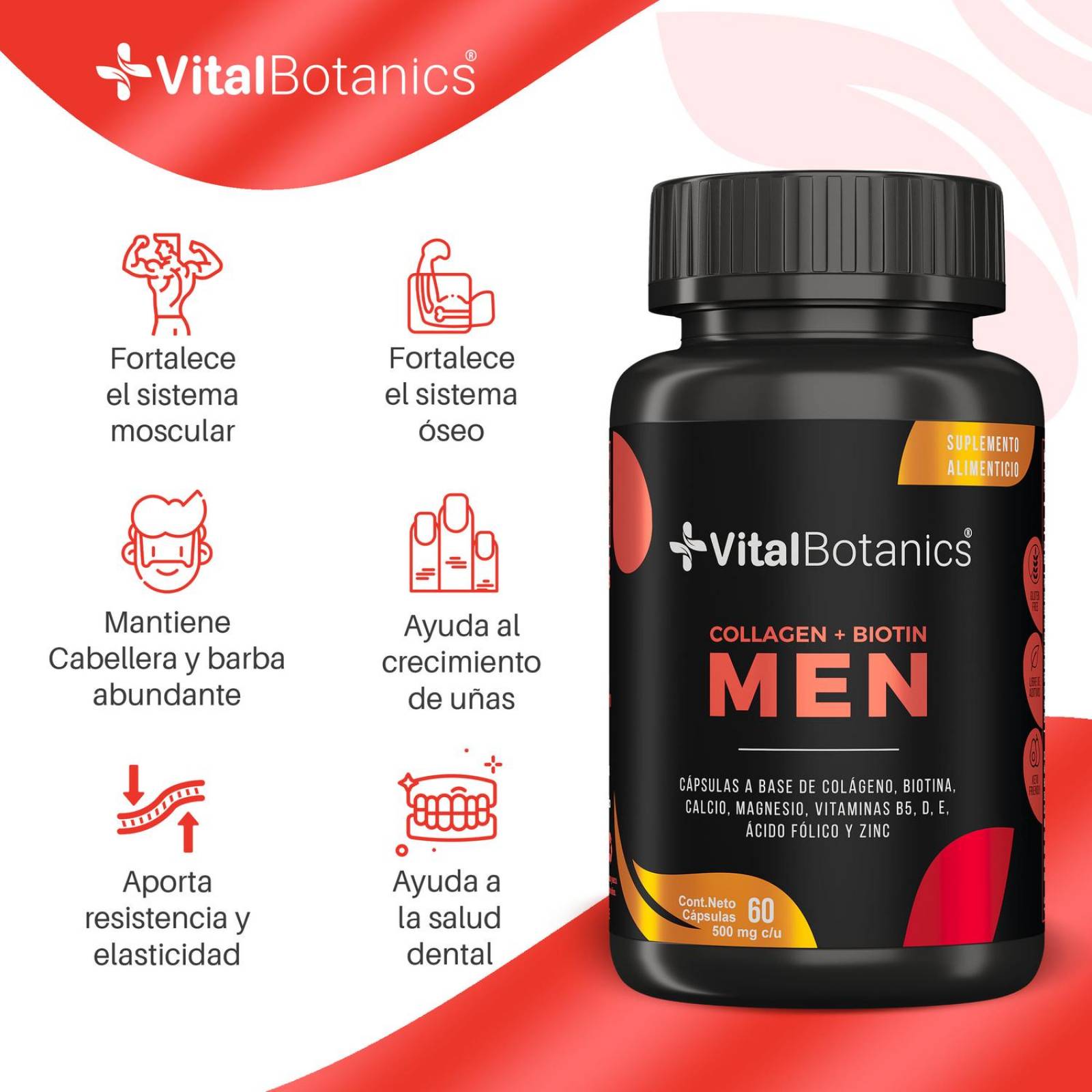 Colageno y Biotina para Hombre Vital Botanics 60 Caps 