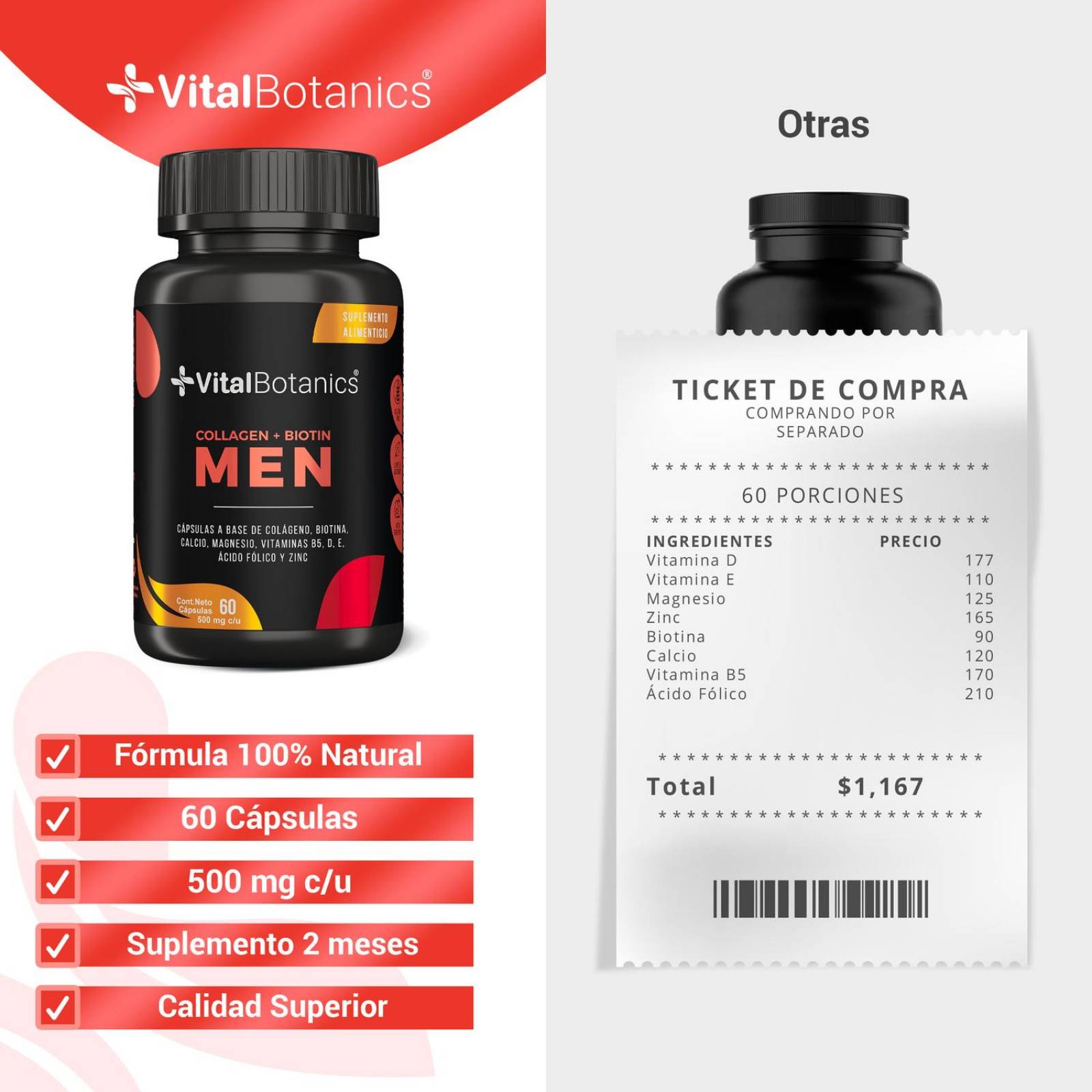 Colageno y Biotina para Hombre Vital Botanics 60 Caps 