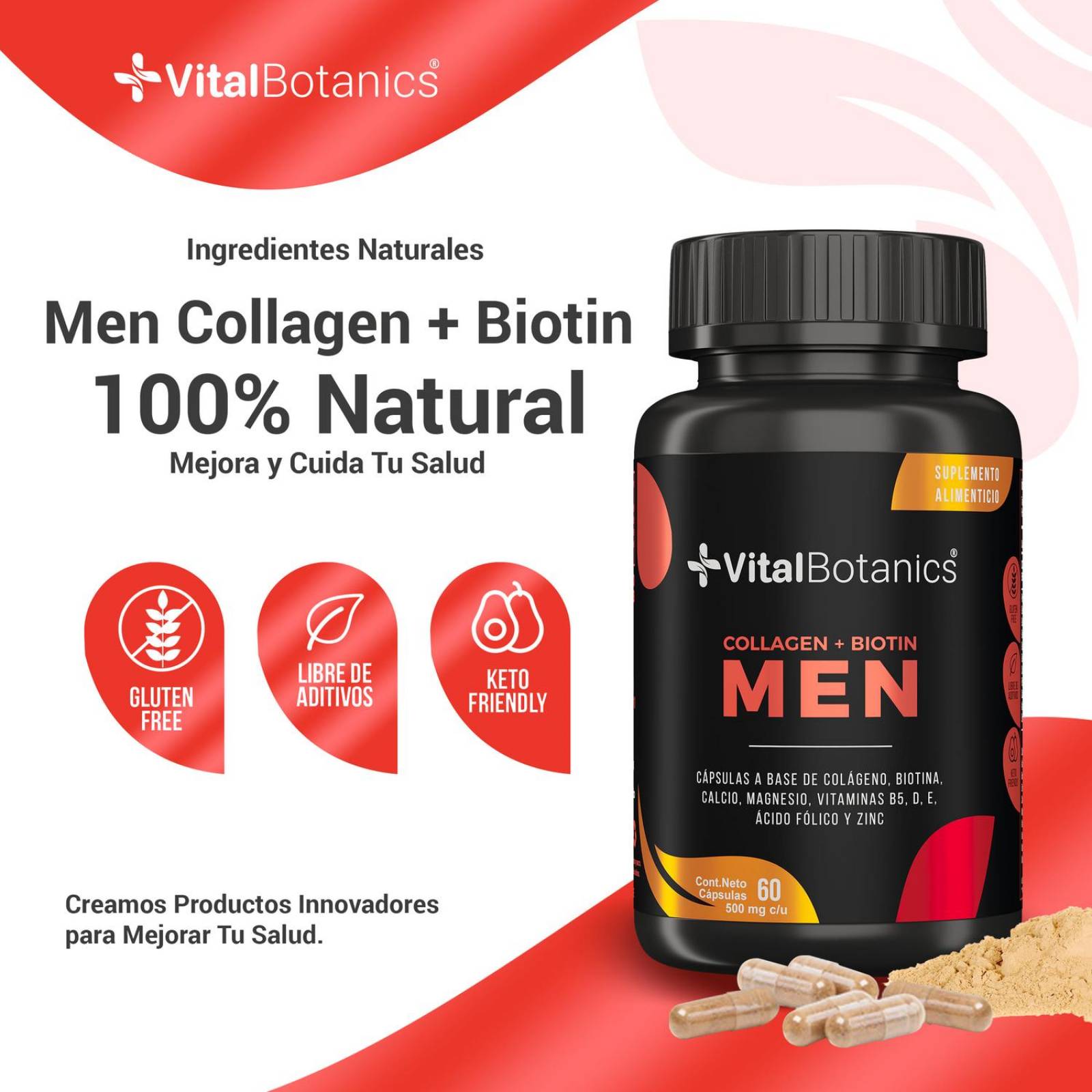 Colageno y Biotina para Hombre Vital Botanics 60 Caps 