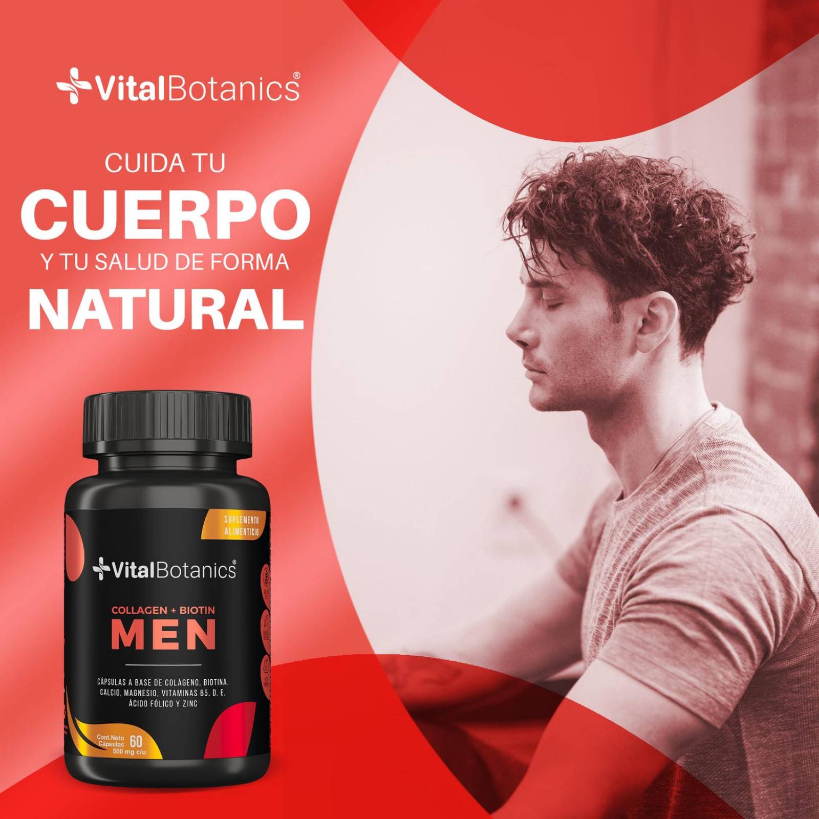 Colageno y Biotina para Hombre Vital Botanics 60 Caps 