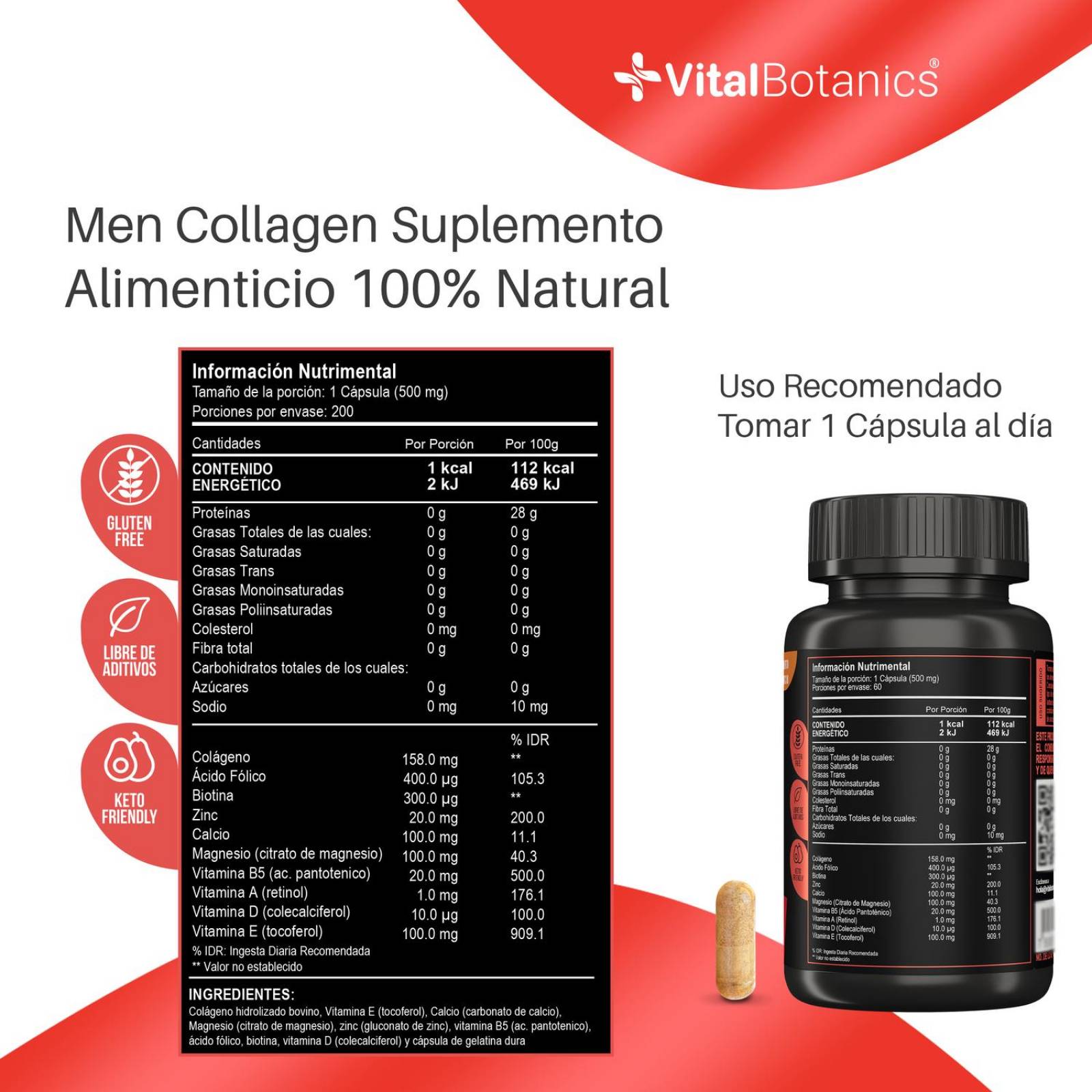 Colageno y Biotina para Hombre Vital Botanics 60 Caps 