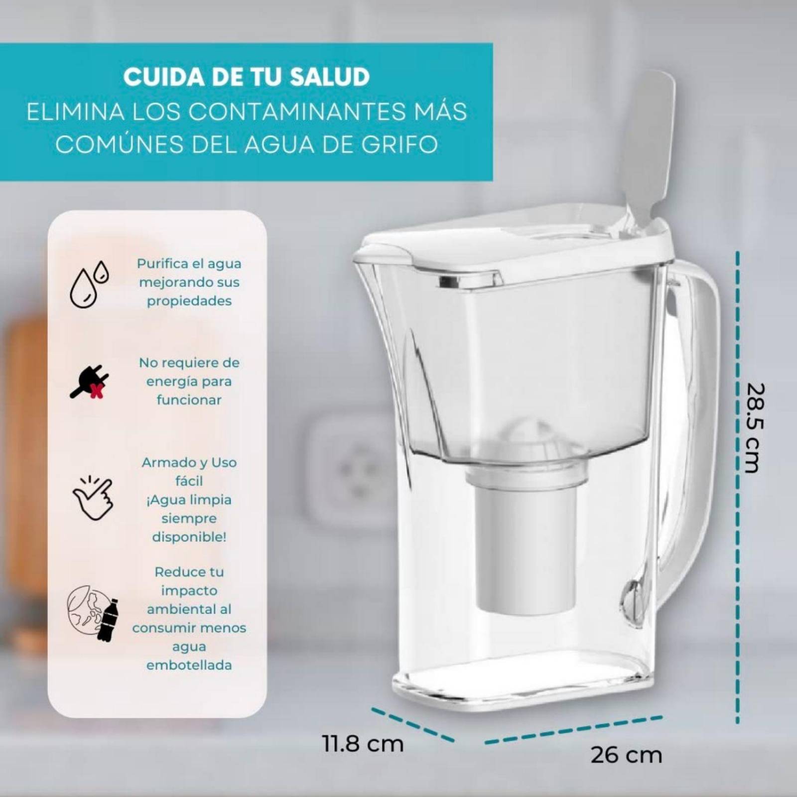 Jarra de Agua Filtro de Carbón Activado BEE VIBES 3.2 Lts 