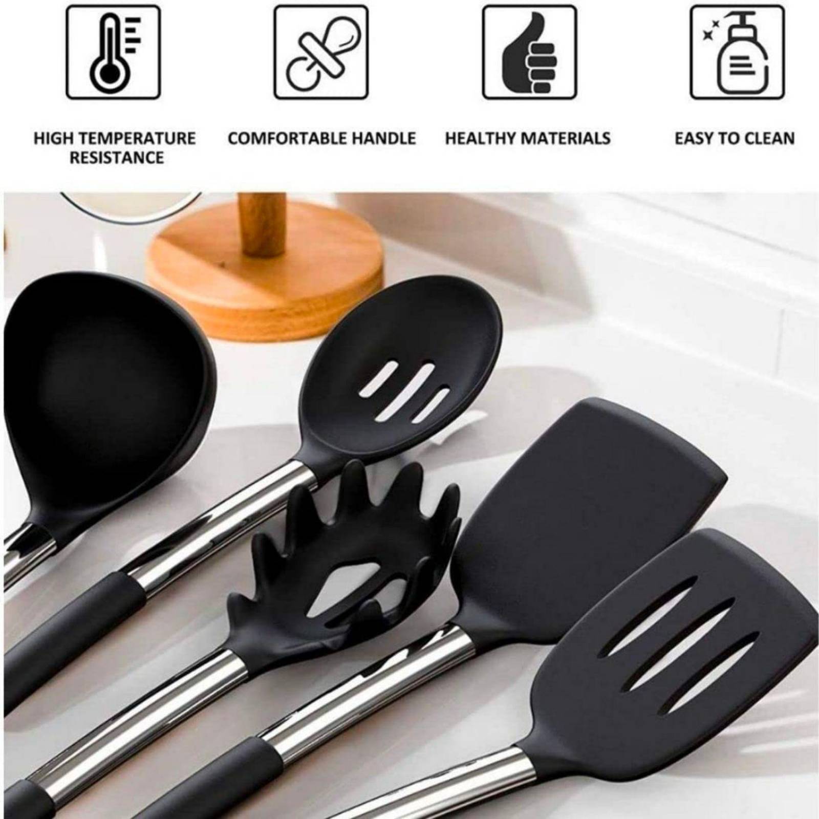 Set 34 Piezas Utensilios de Cocina BEE VIBES Plástico Negro 