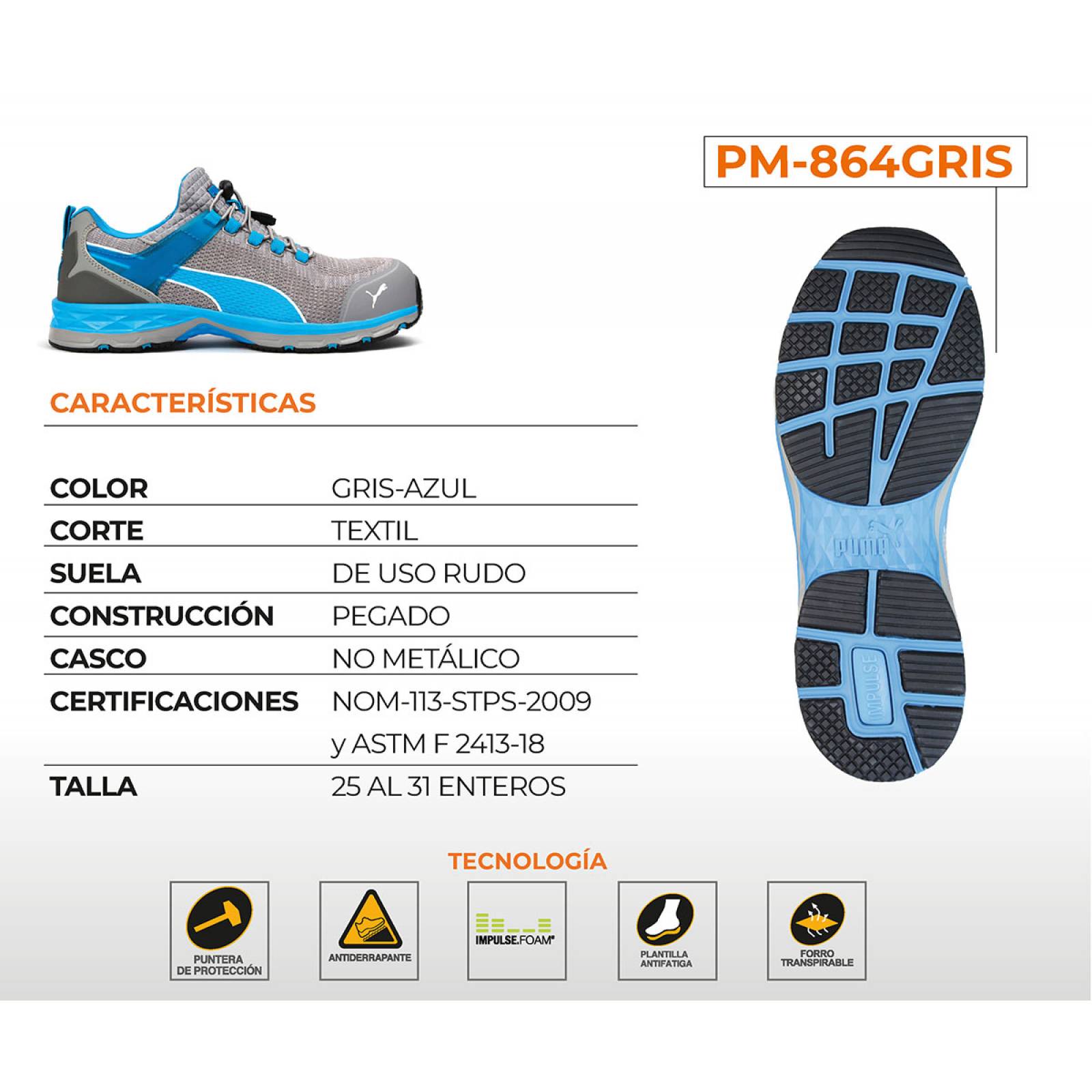 Tenis Industrial Puma Safety Gris Para Caballero PM-864GR