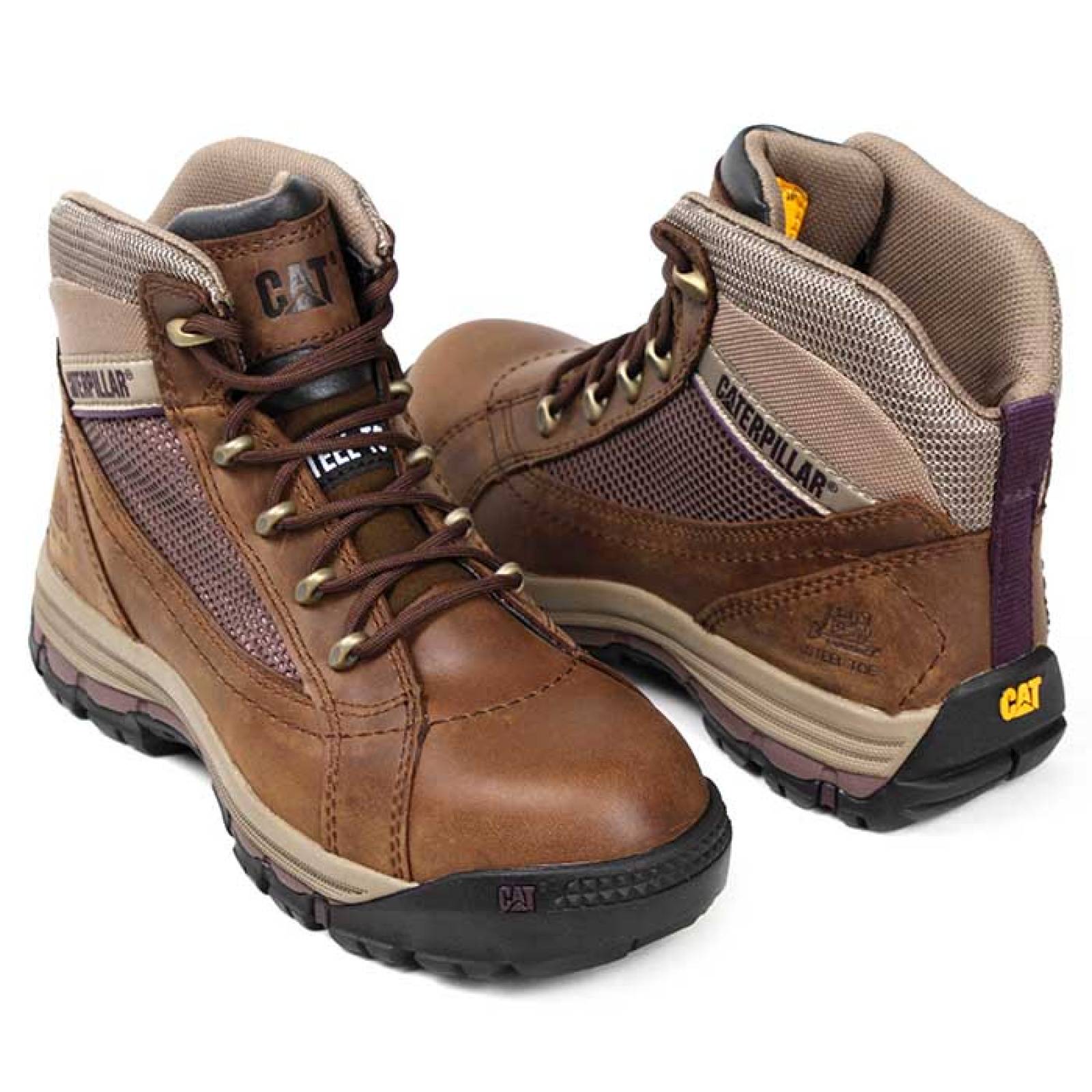 Bota industrial para dama Caterpillar P90664 café piel