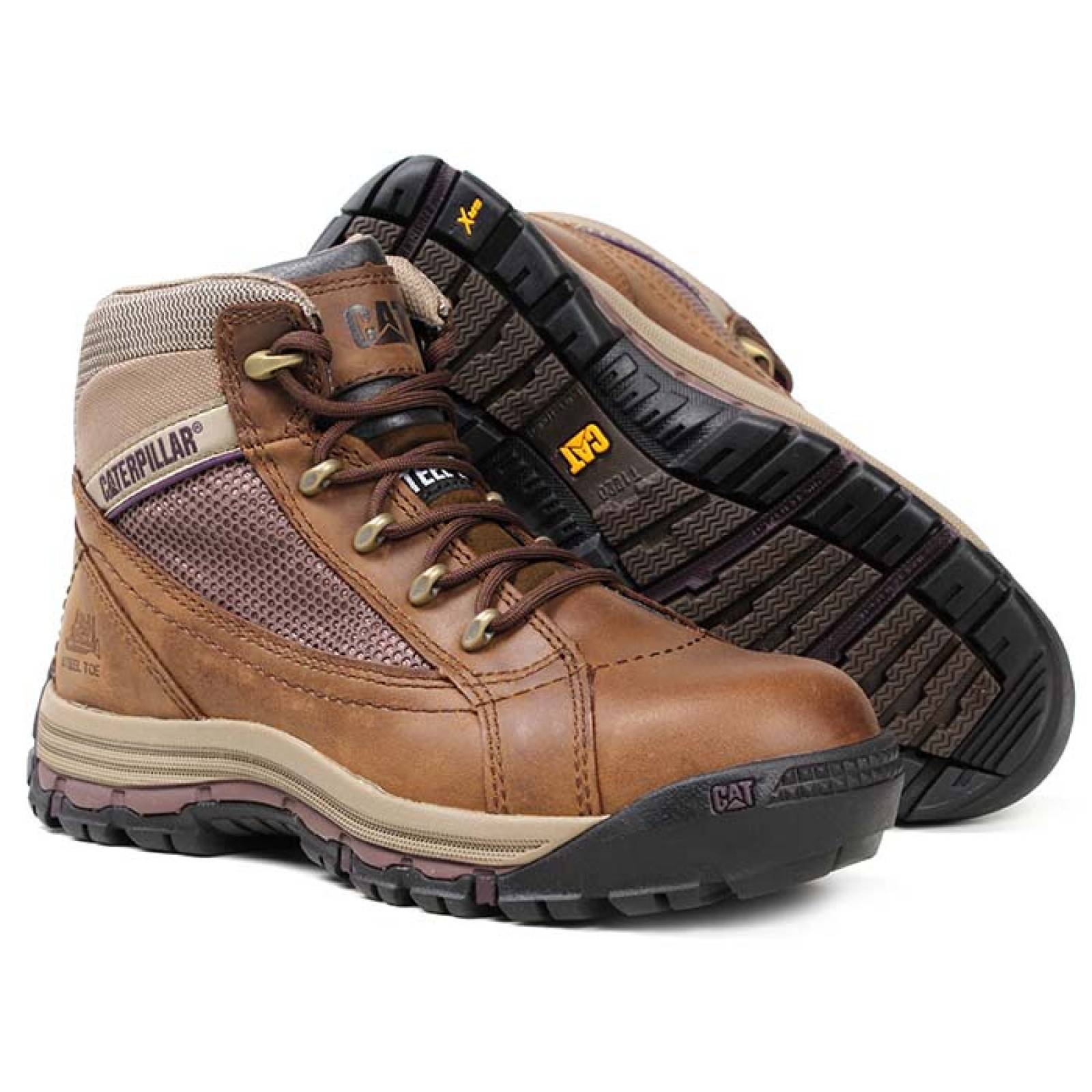 Bota industrial para dama Caterpillar P90664 café piel