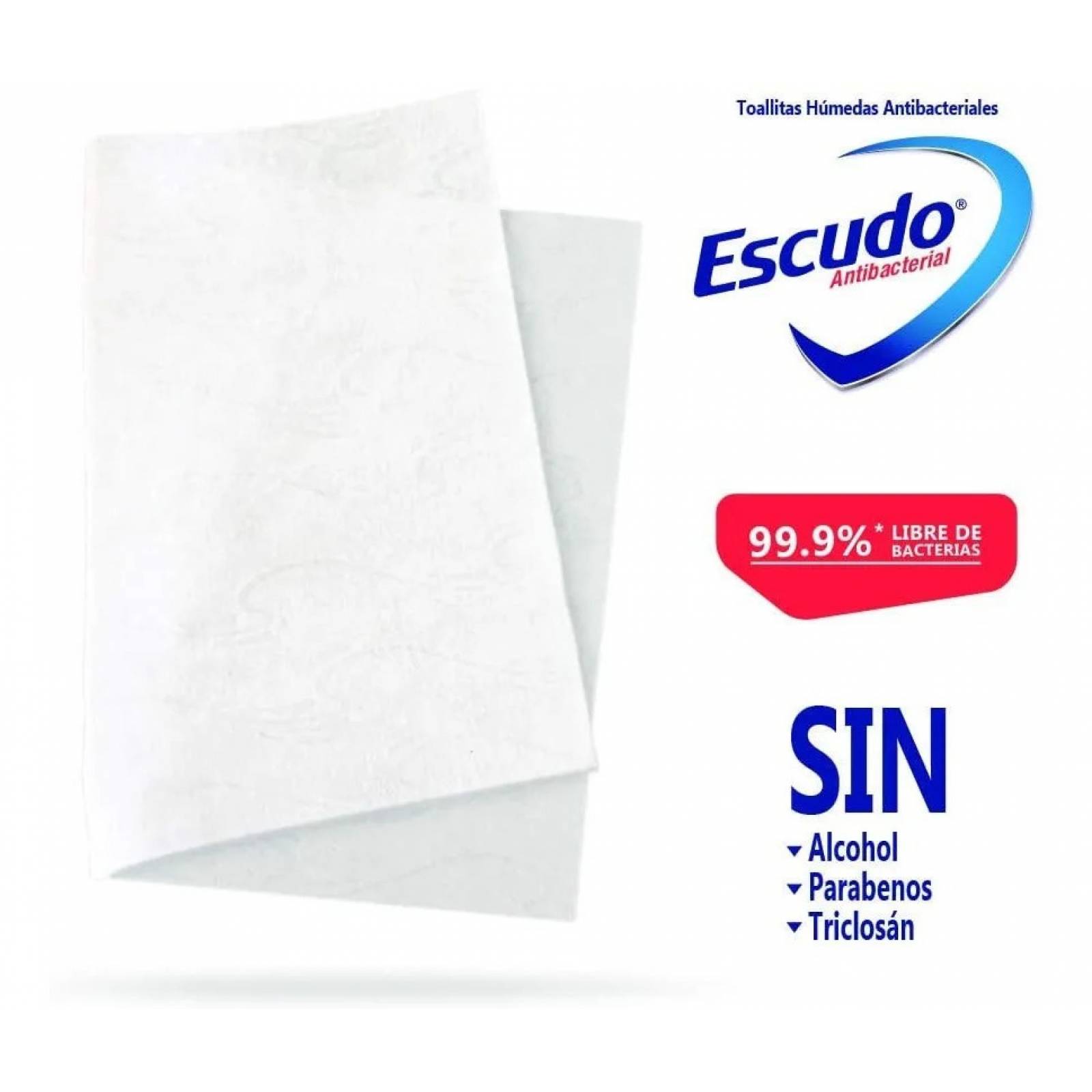 50 Toallitas Humedas Escudo Antibacterial Sin Alcohol 2 Pzas