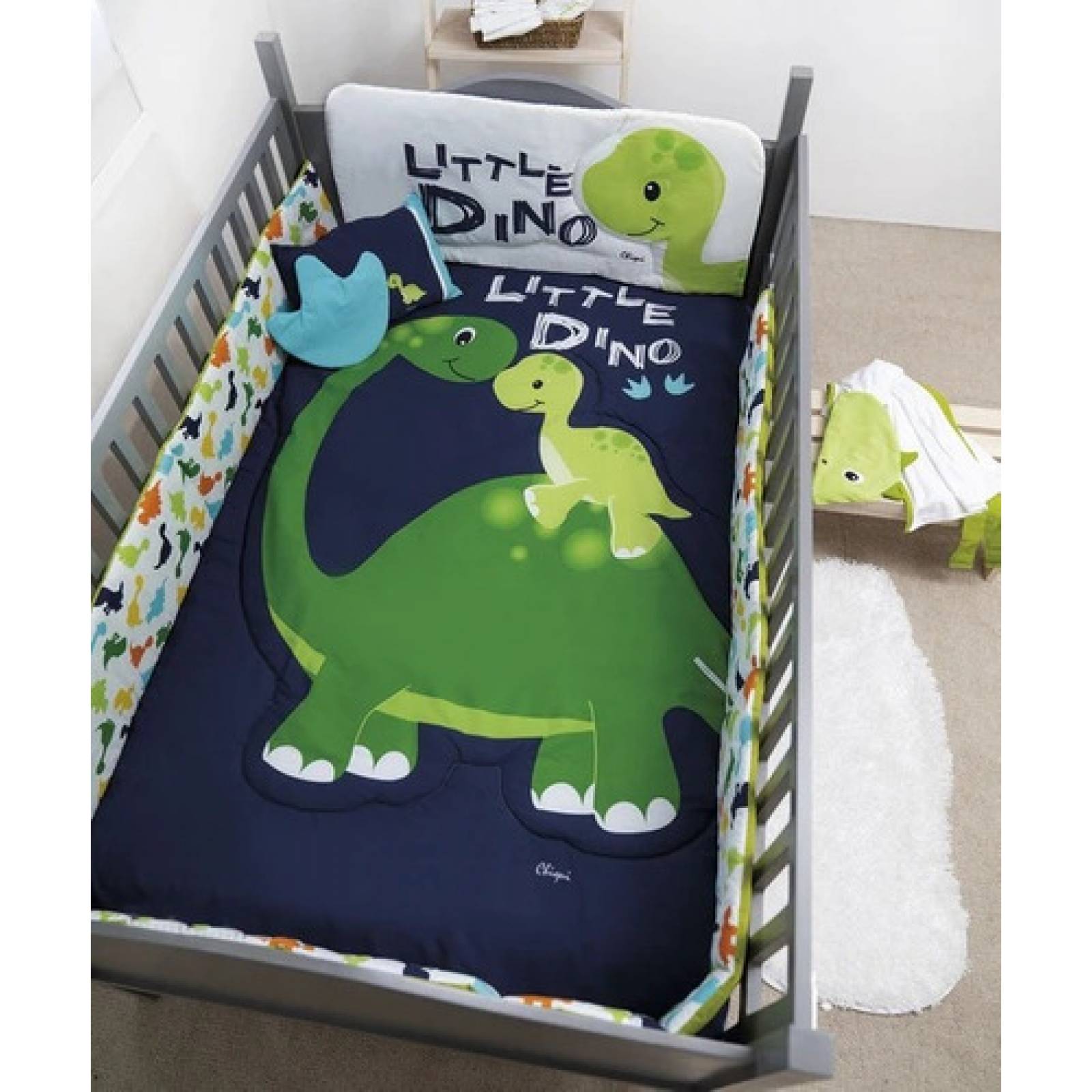 Set Edredón Para Cuna De Bebe 6 pzas 100x145cm Chiqui Mundo Little Dino