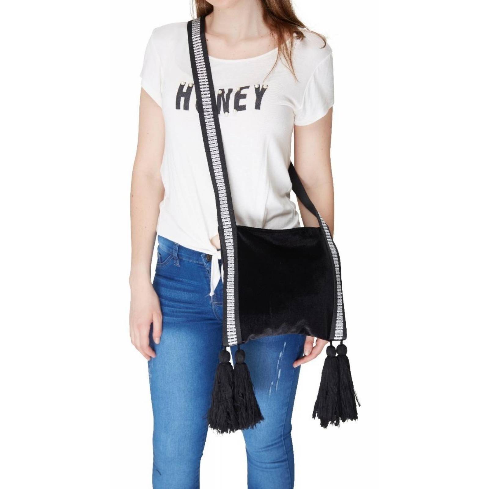 Bolsa Para Mujer Cruzada Importada Noop Original Negra Grand Plata  Grande Negro