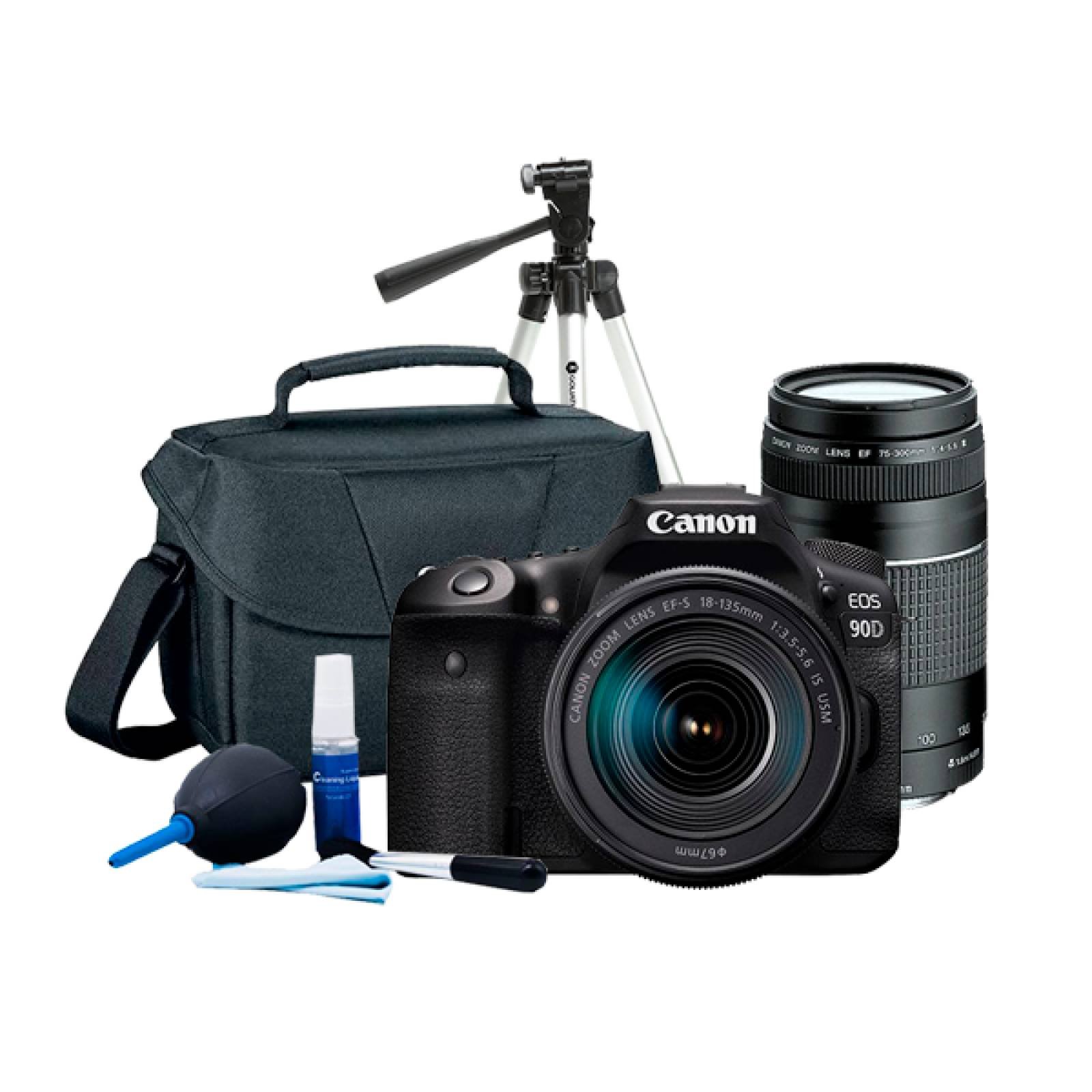 Cámara Canon 90D kit con lente 18 135mm  EF75 300mm y estuche 200ES