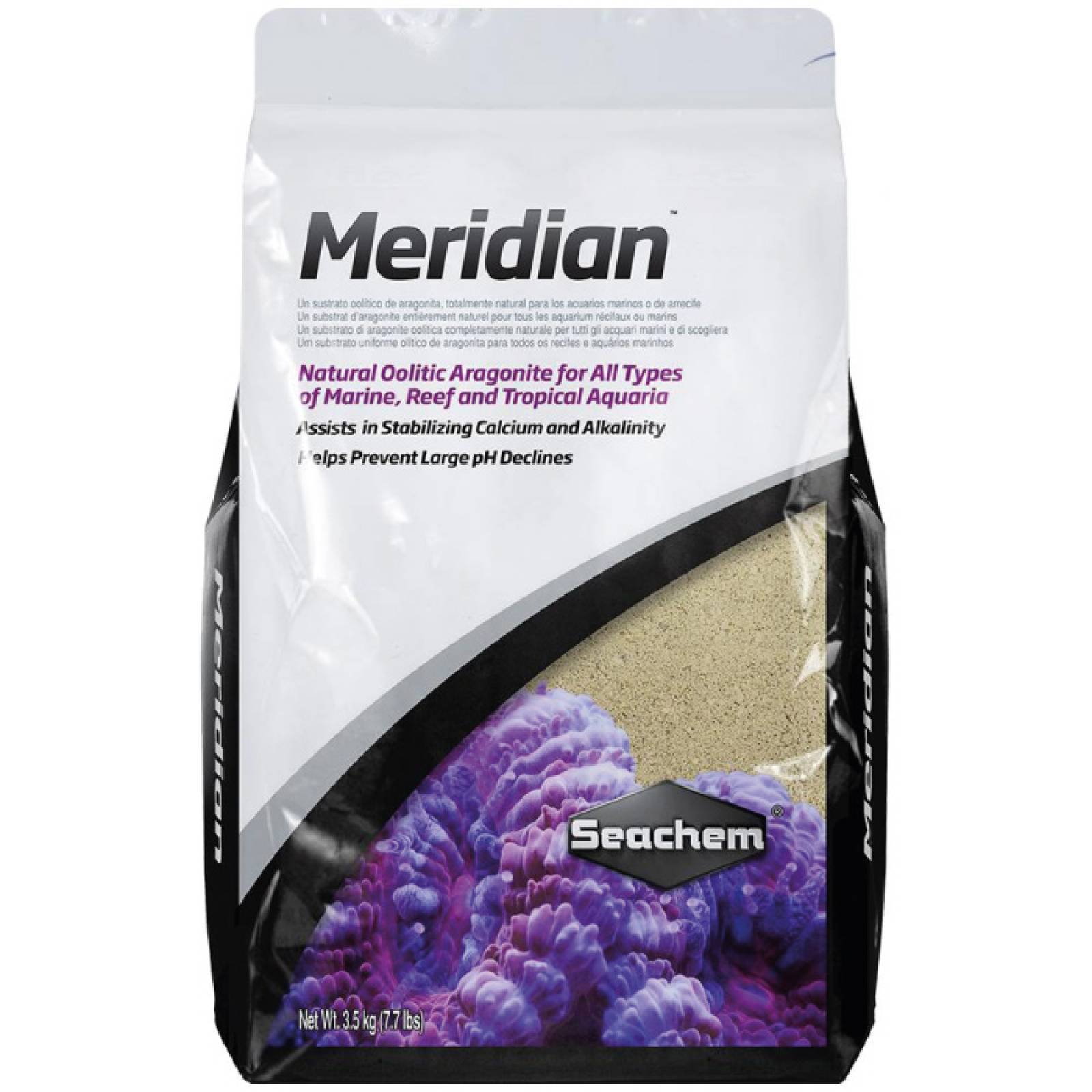 Seachem Meridian Aragonita Natural 3.5 Kg 7.7 Libras con Bolsa Abre Fácil y Malla para Enjuagar In Situ