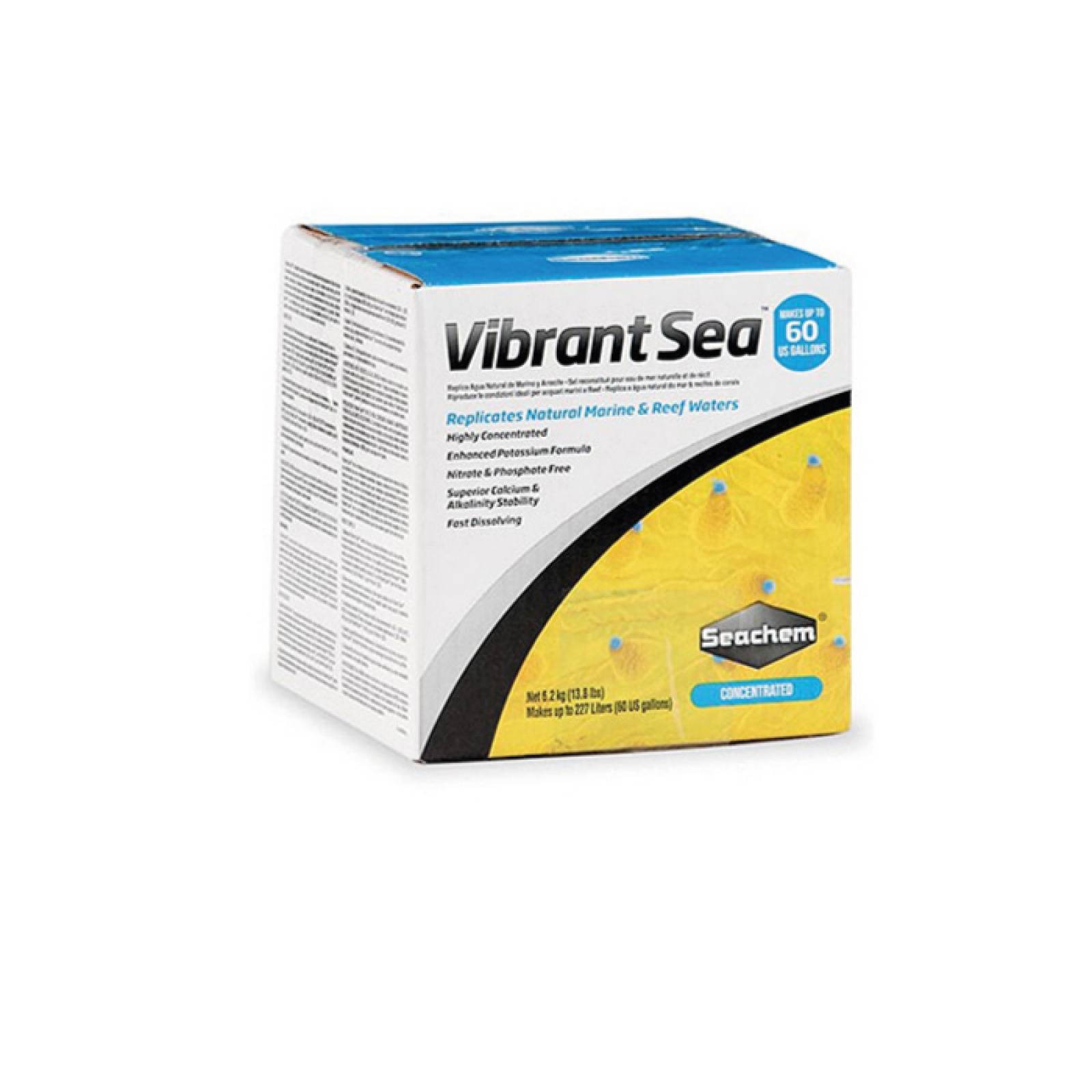 Seachem Vibrant Sea 6,2 Kg Mezcla Anhidra Profesional Para Preparar 227 Litros+Potasio