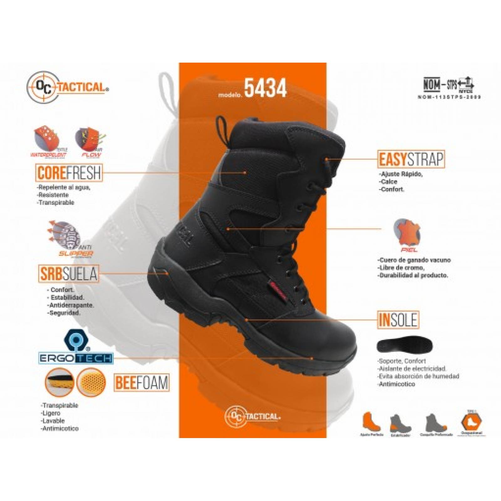 BOTA OC TACTICAL 5434 NEGRO BOTA TACTICA  25 30 Hombre