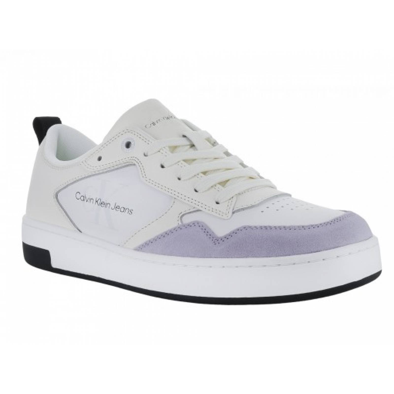 TENIS CALVIN KLEIN YM0Y M00574 0F6 IVORY GHOST GREY BLACK BASKET CUPSOLE LOW LTH MONO  25 0   30 0 Hombre