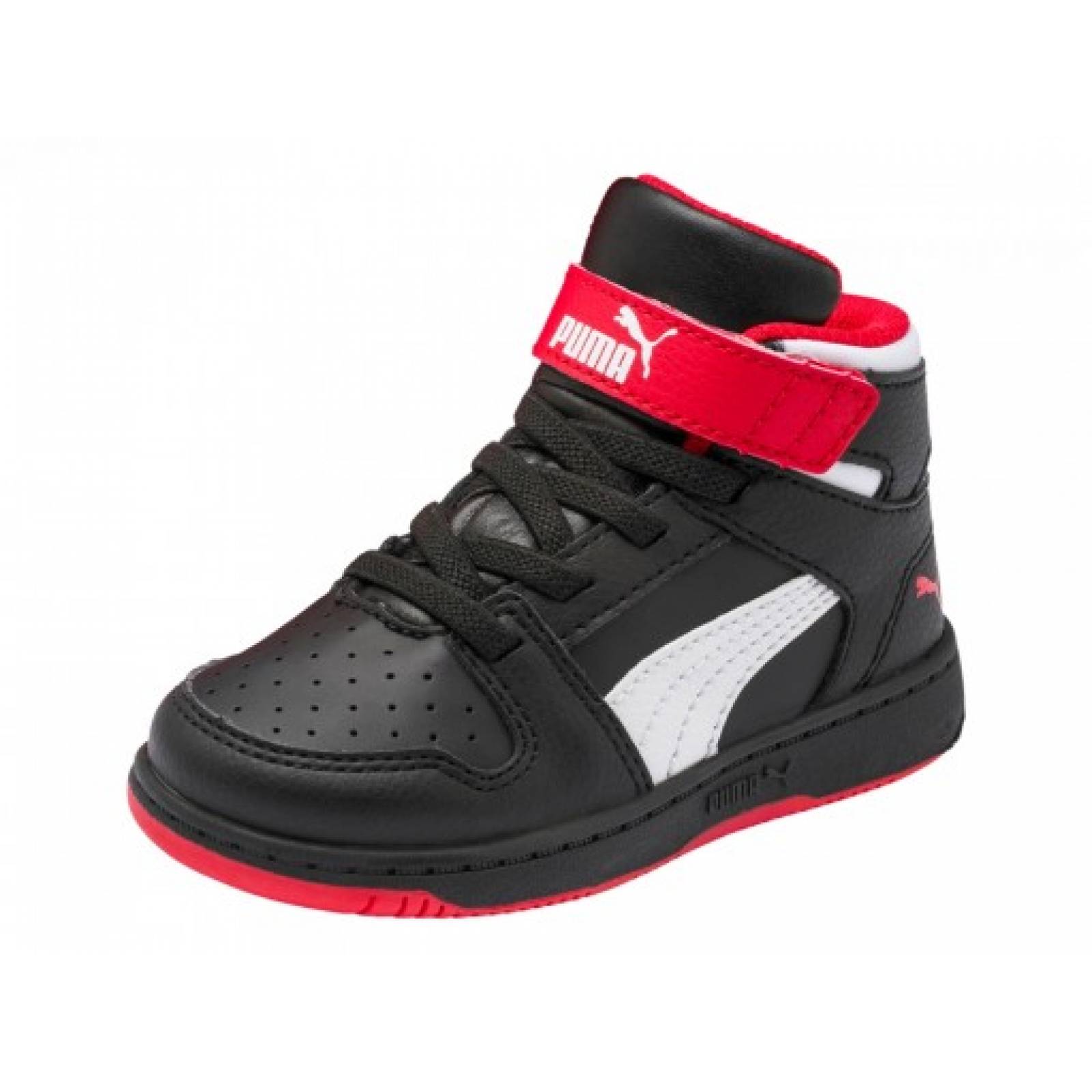 Tenis PUMA 370489 08 PUMA BLACK HIGH RISK RED PUMA REBOUND LAYUP SL V INF  11 16 Niños